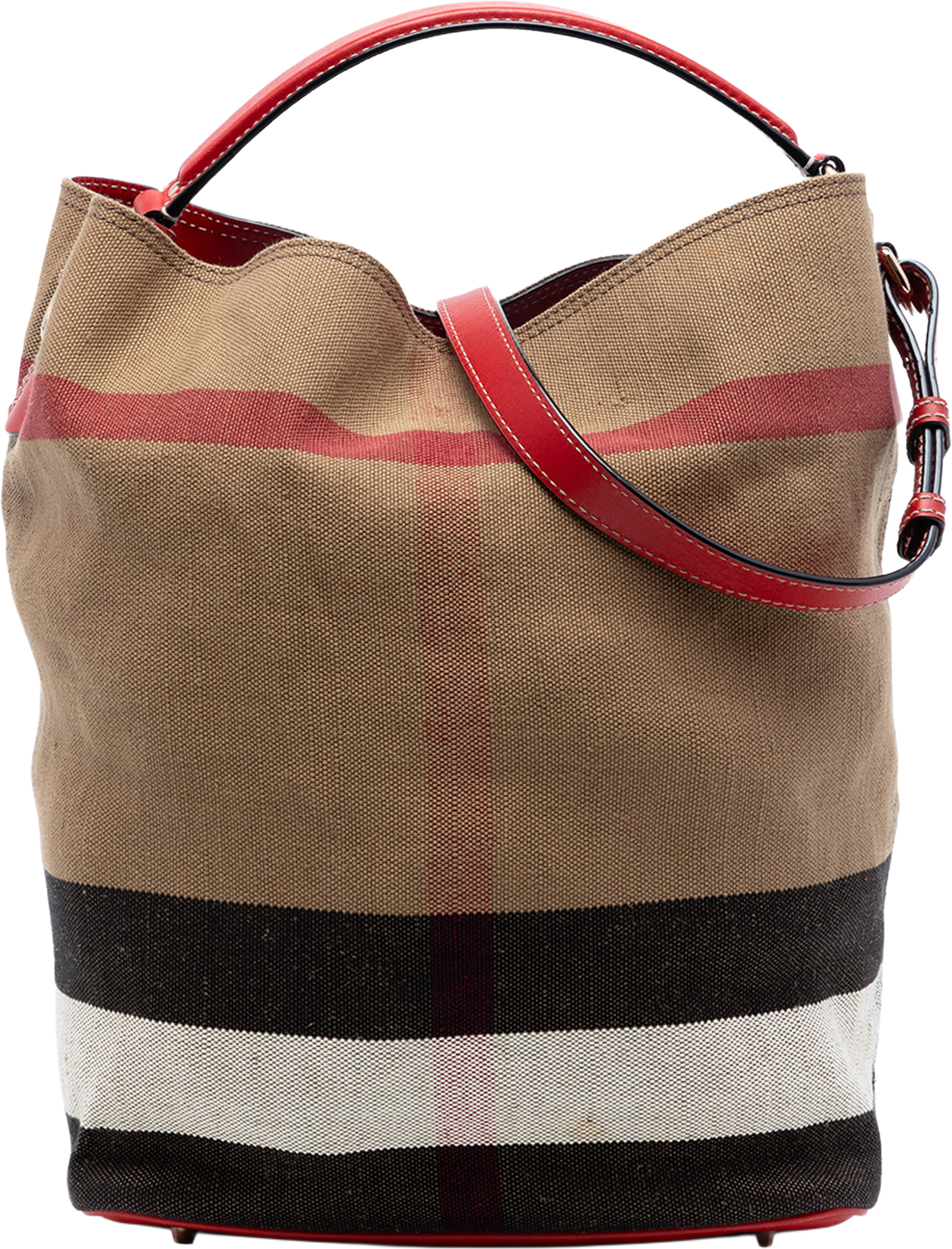 Burberry Medium Mega Check Canvas Ashby Bucket Bag, från Luxclusif, i färgen light brown. Klicka för att öppna bilden i stort format