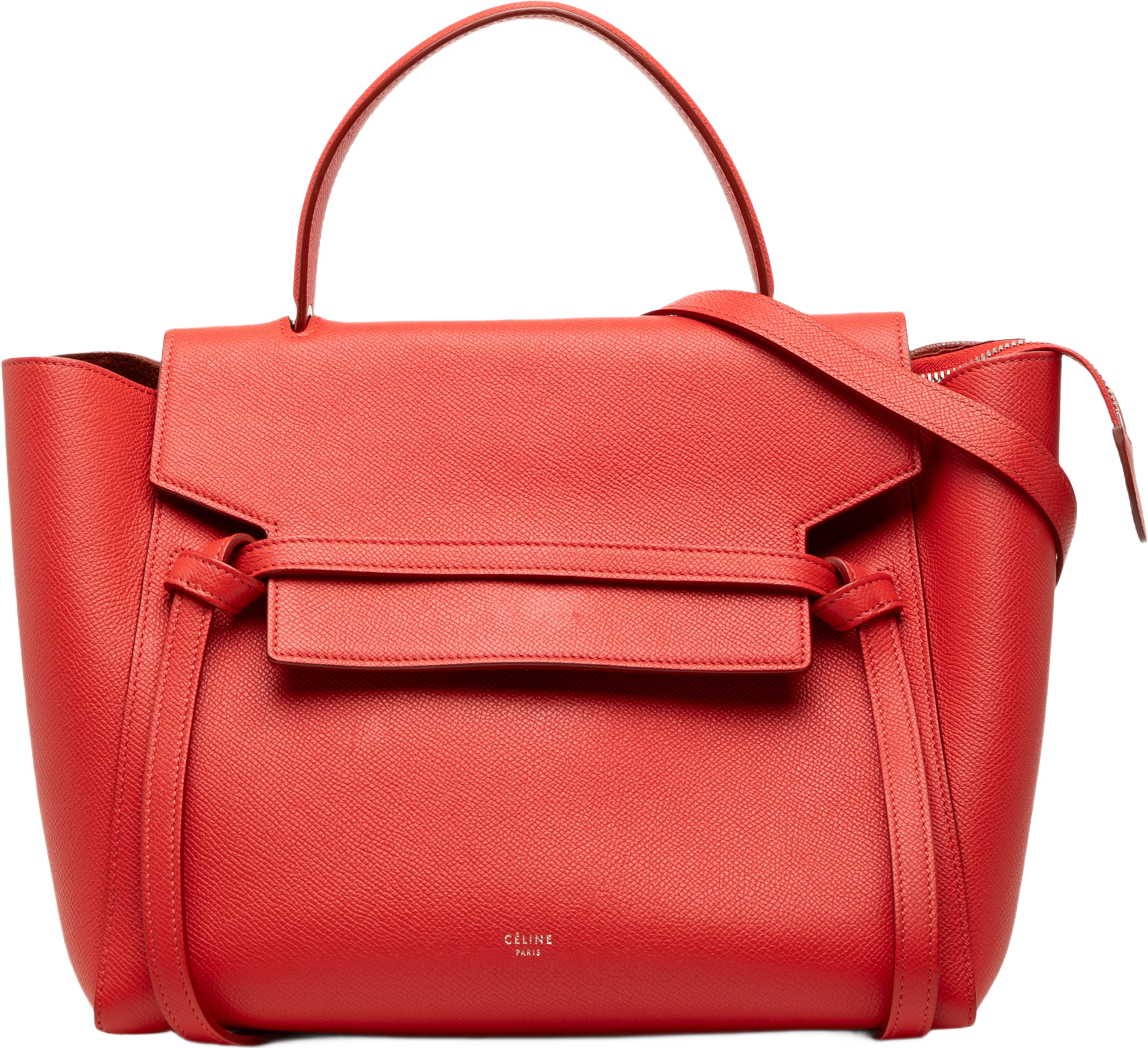 Celine Mini Grained Calfskin Belt Bag, från Luxclusif, i färgen röd. Klicka för att öppna bilden i stort format
