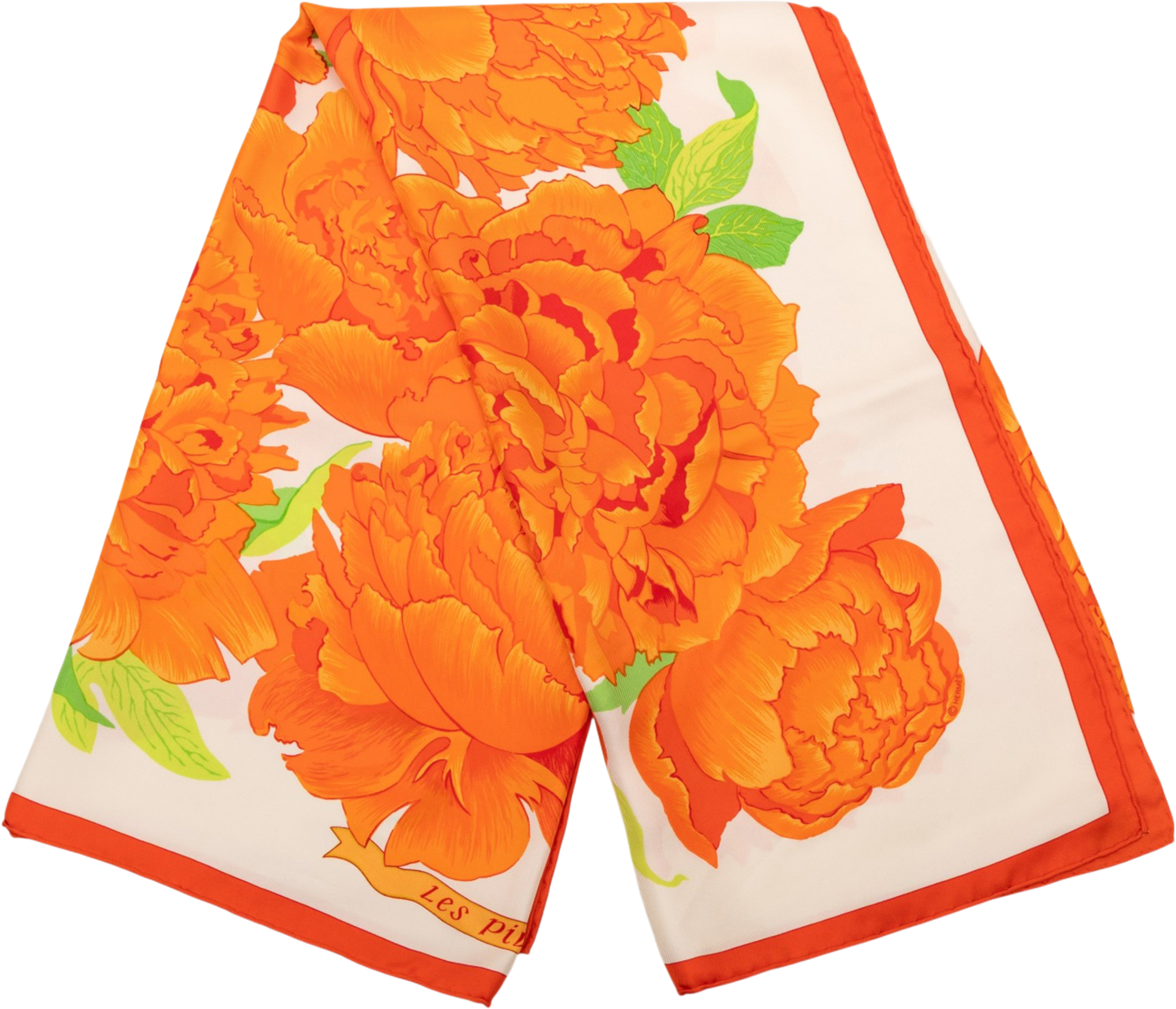 Hermès Les Pivoines Silk Scarf 90, från Luxclusif, i färgen orange. Klicka för att öppna bilden i stort format