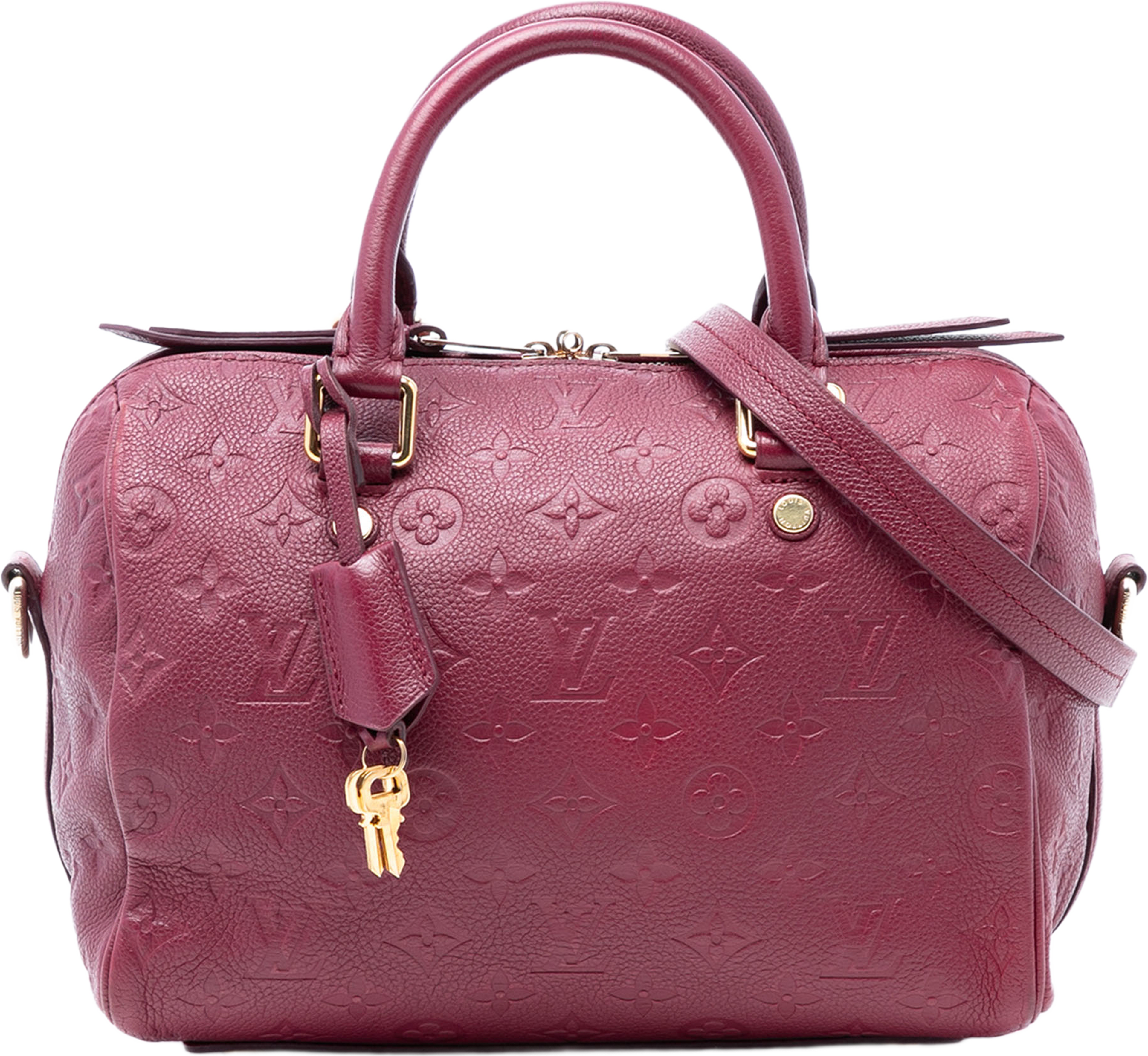 Louis Vuitton Monogram Empreinte Speedy Bandouliere 25, från Luxclusif, i färgen red. Klicka för att öppna bilden i stort format