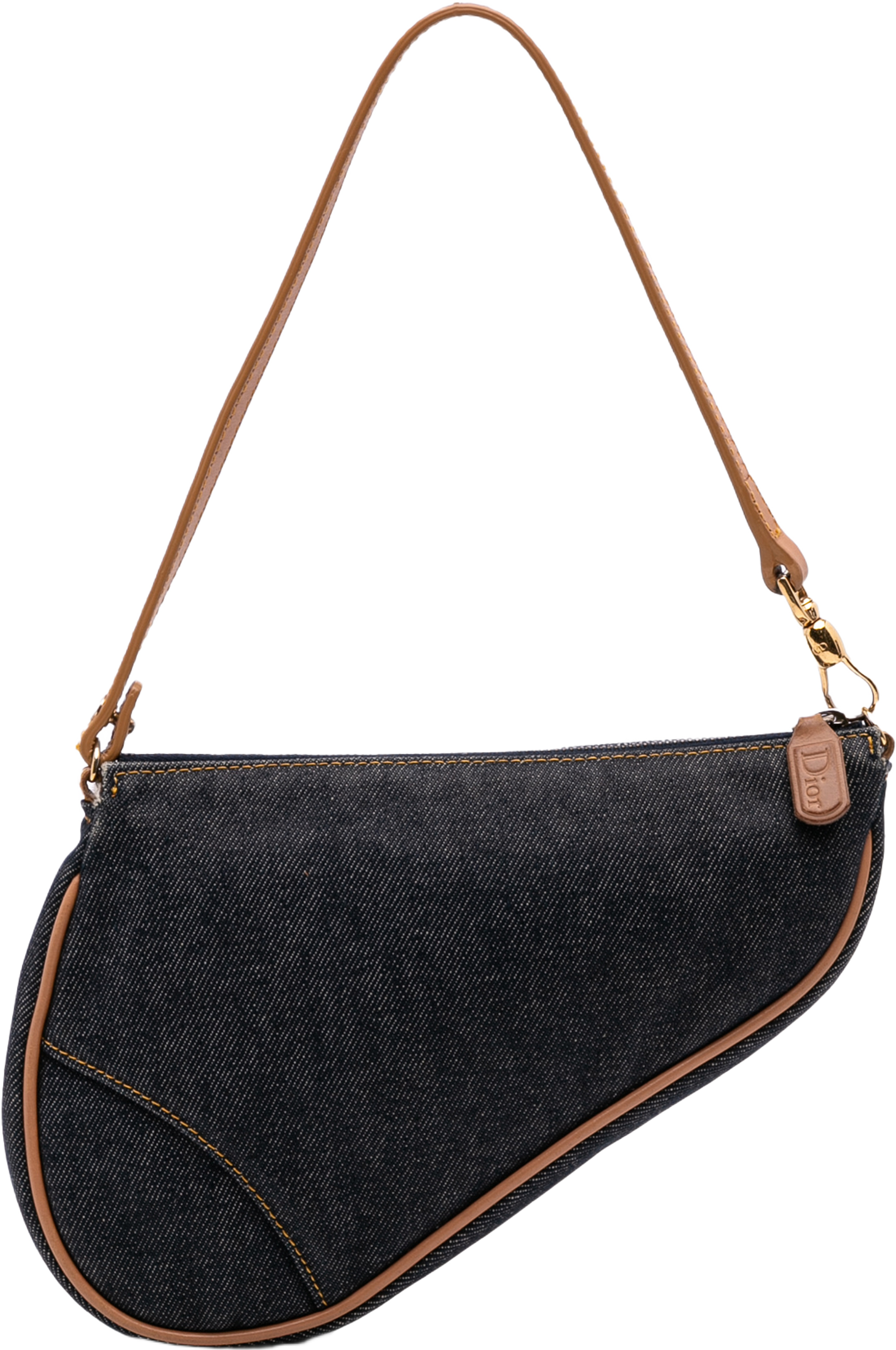 Dior Mini Denim Saddle Pochette, från Luxclusif, i färgen navy. Klicka för att öppna bilden i stort format