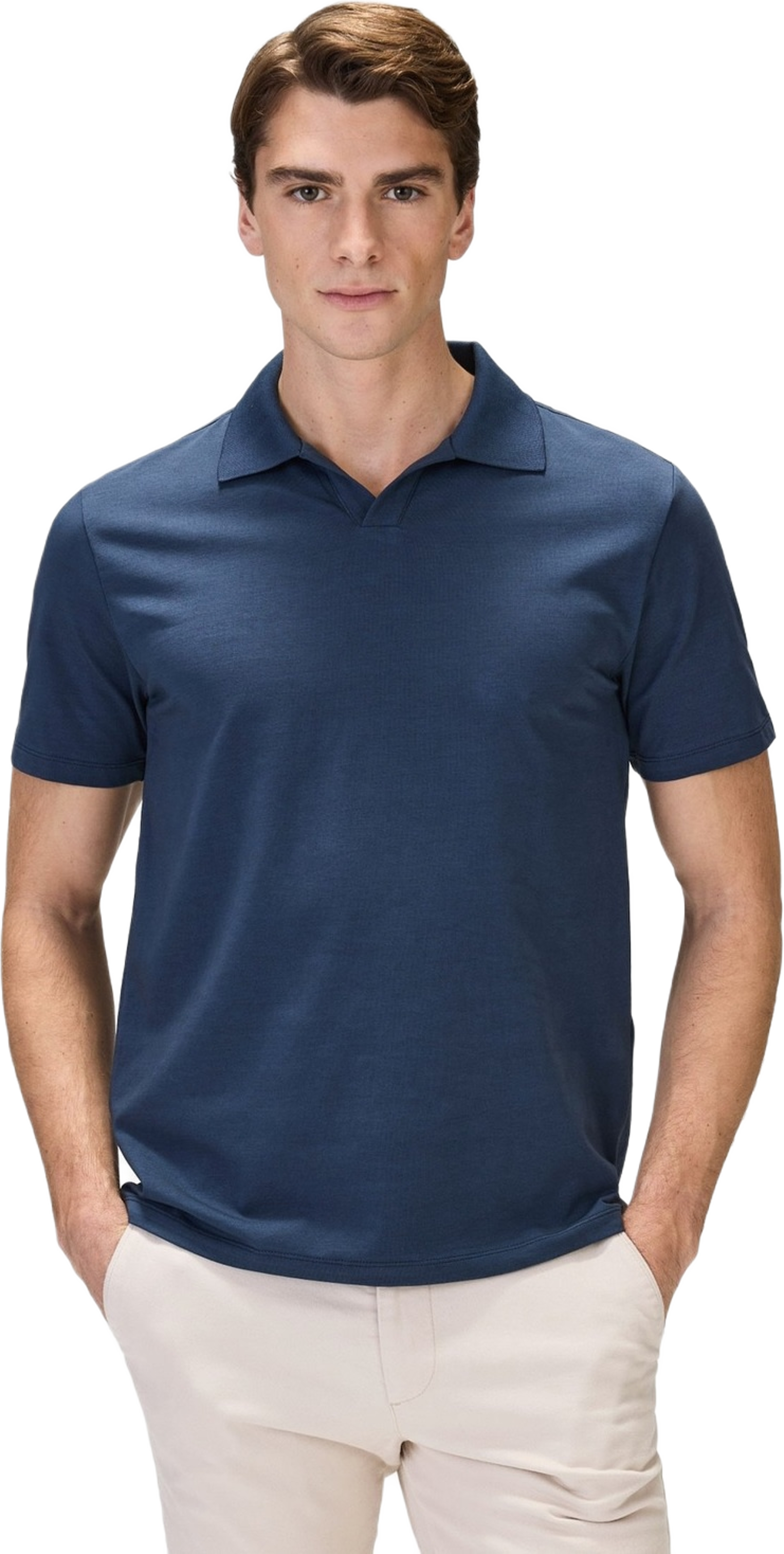 Cotton Fitted Stretch S/s Open Collar Polo Shirt