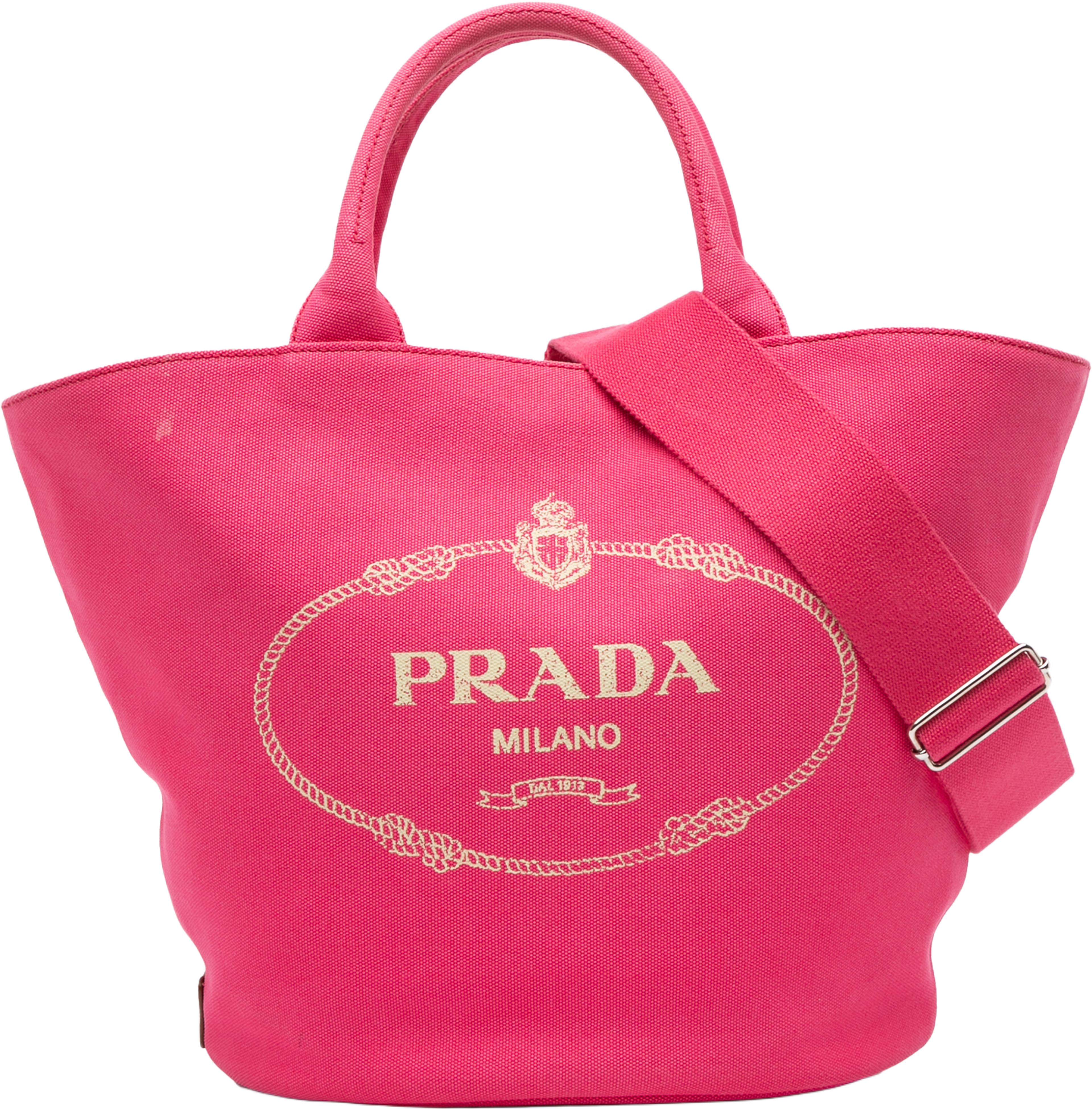 Prada Medium Canvas Canapa Logo Convertible Shopping Tote, från Luxclusif, i färgen hot pink. Klicka för att öppna bilden i stort format