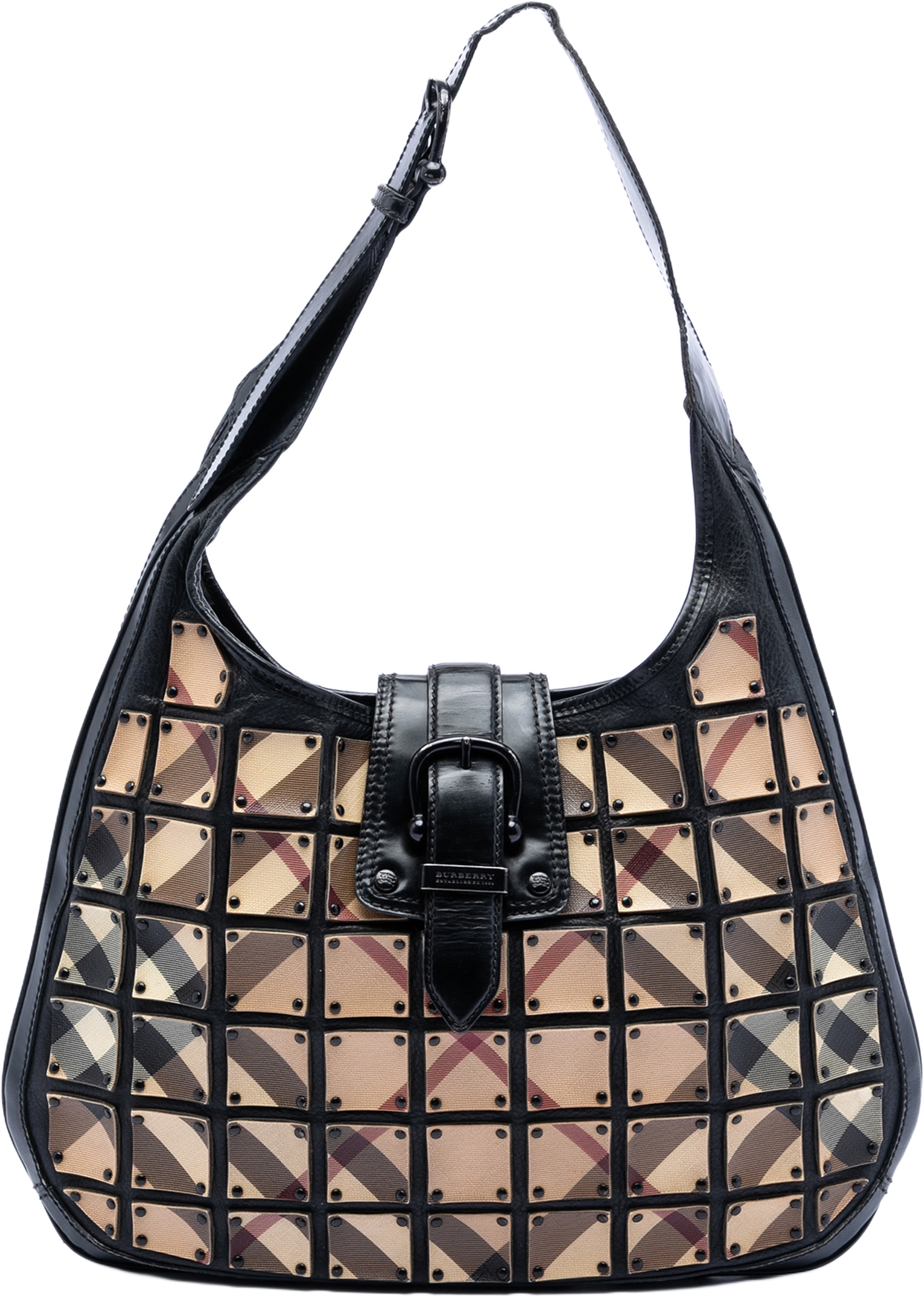 Burberry Supernova Check Coated Canvas And Calfskin Brooke Warrior Hobo, från Luxclusif, i färgen beige. Klicka för att öppna bilden i stort format