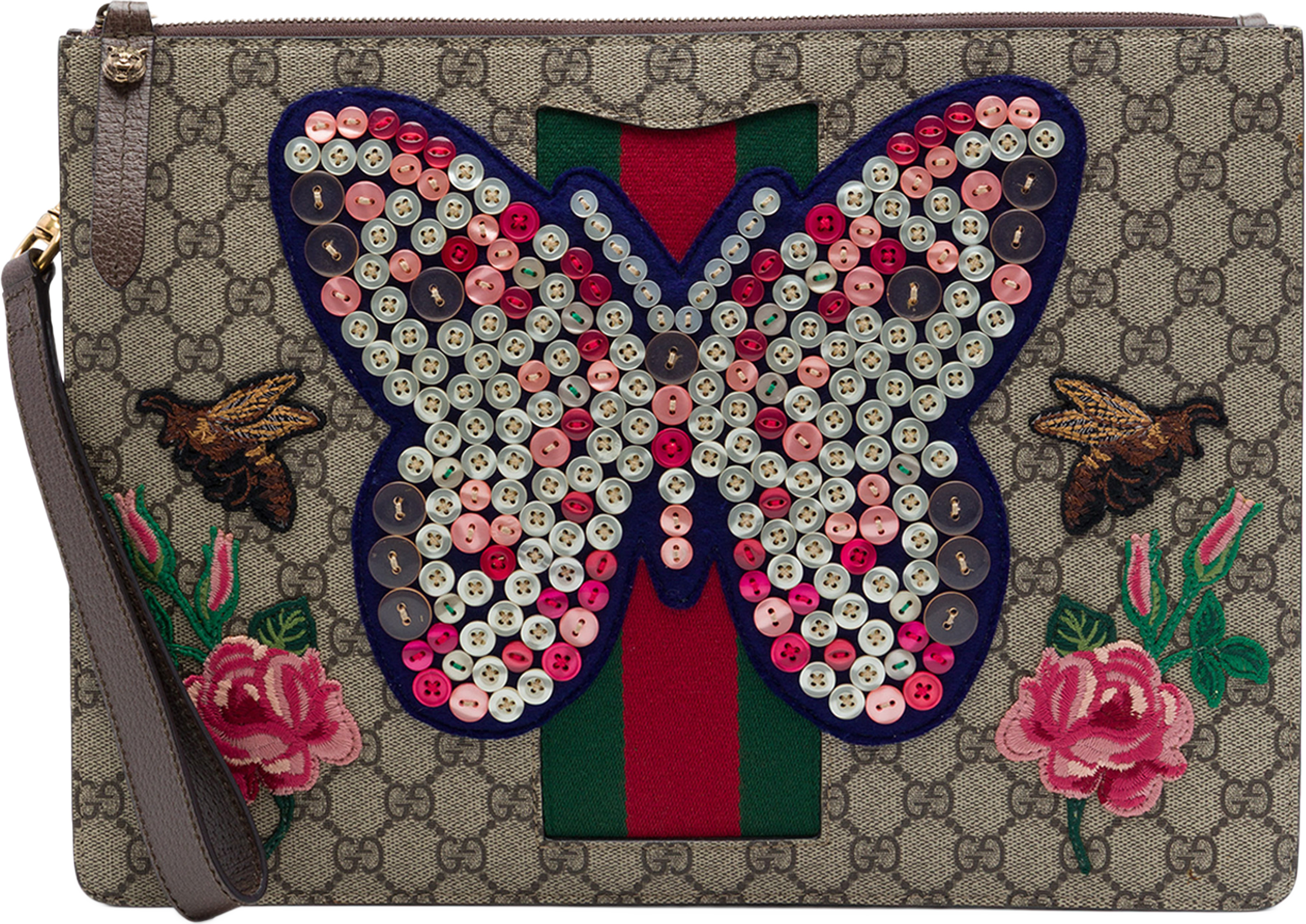 Gucci Gg Supreme Web Butterfly Clutch, från Luxclusif, i färgen beige. Klicka för att öppna bilden i stort format