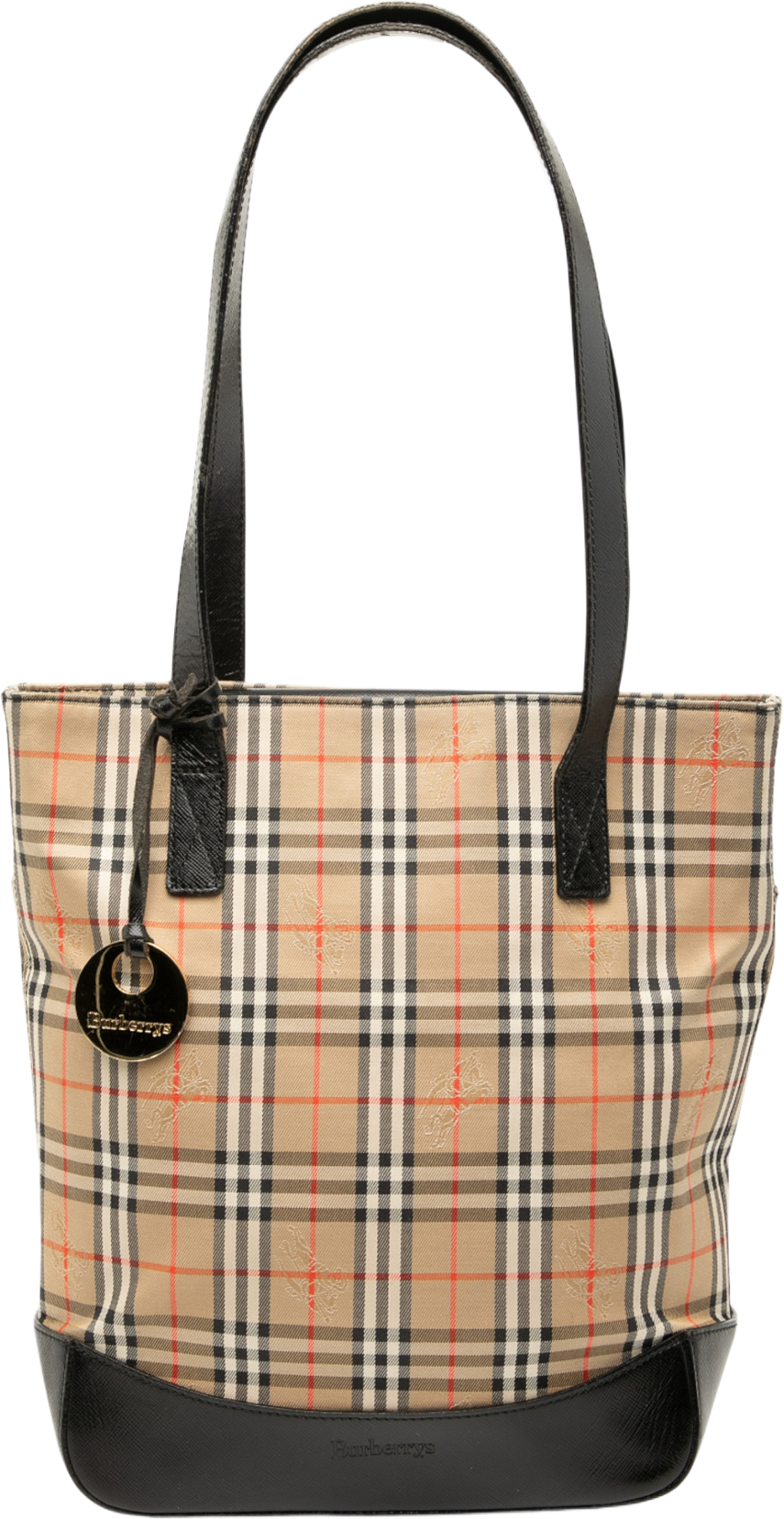 Burberry Haymarket Check Canvas Tote, från Luxclusif, i färgen beige. Klicka för att öppna bilden i stort format
