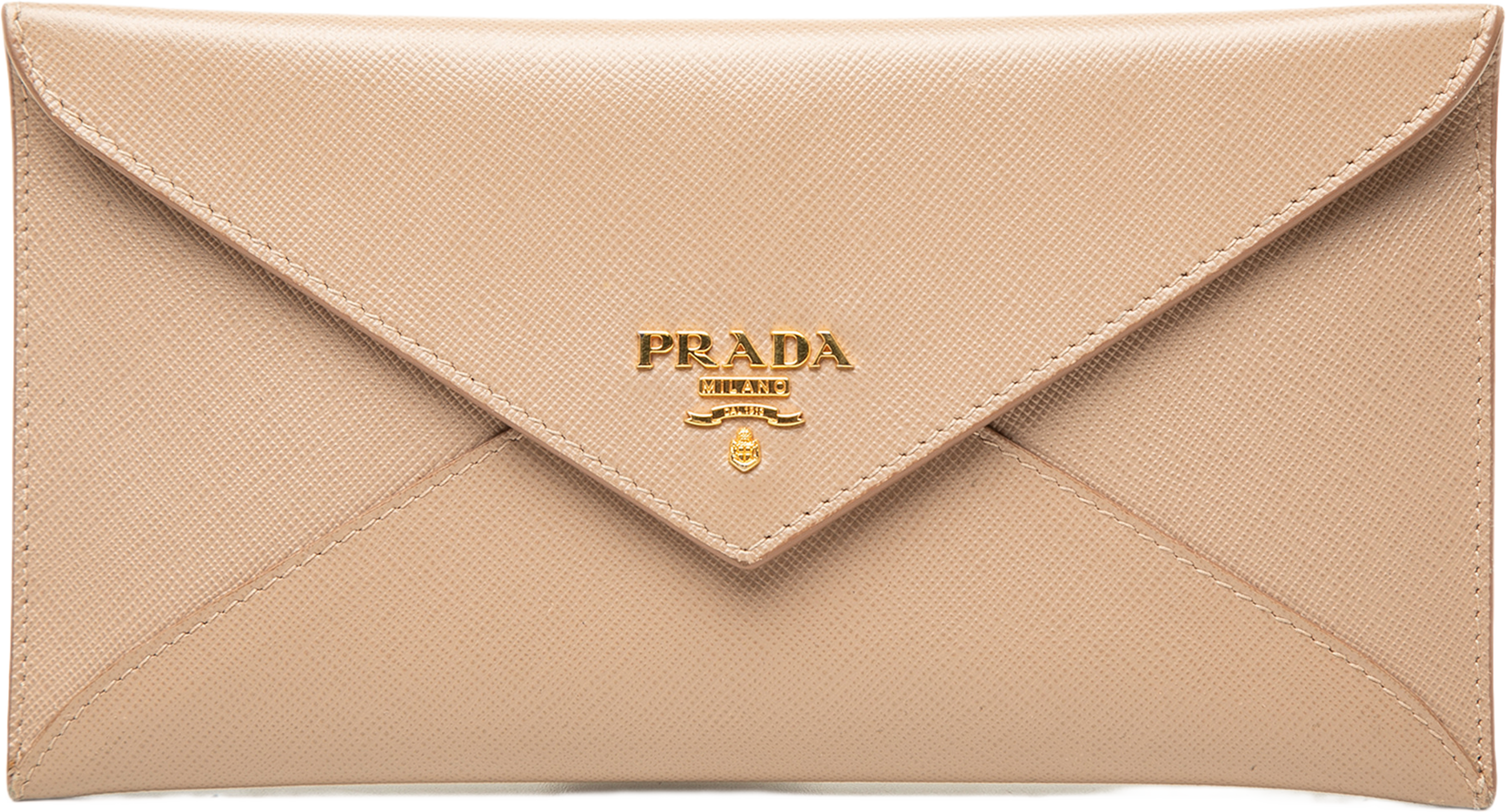 Prada Saffiano Envelope Wallet, från Luxclusif, i färgen beige. Klicka för att öppna bilden i stort format
