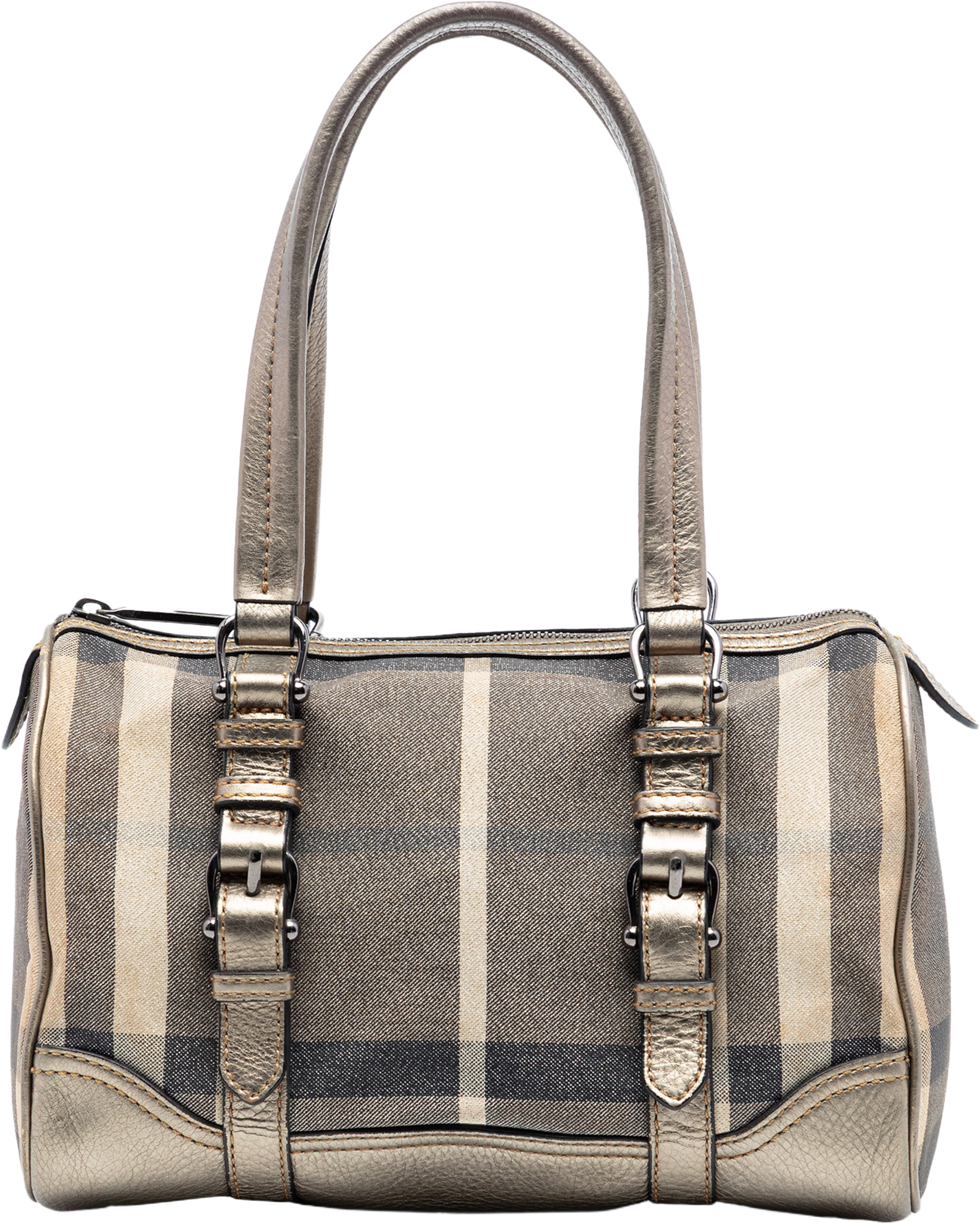 Burberry Smoke Check Canvas Boston Bag, från Luxclusif, i färgen beige. Klicka för att öppna bilden i stort format