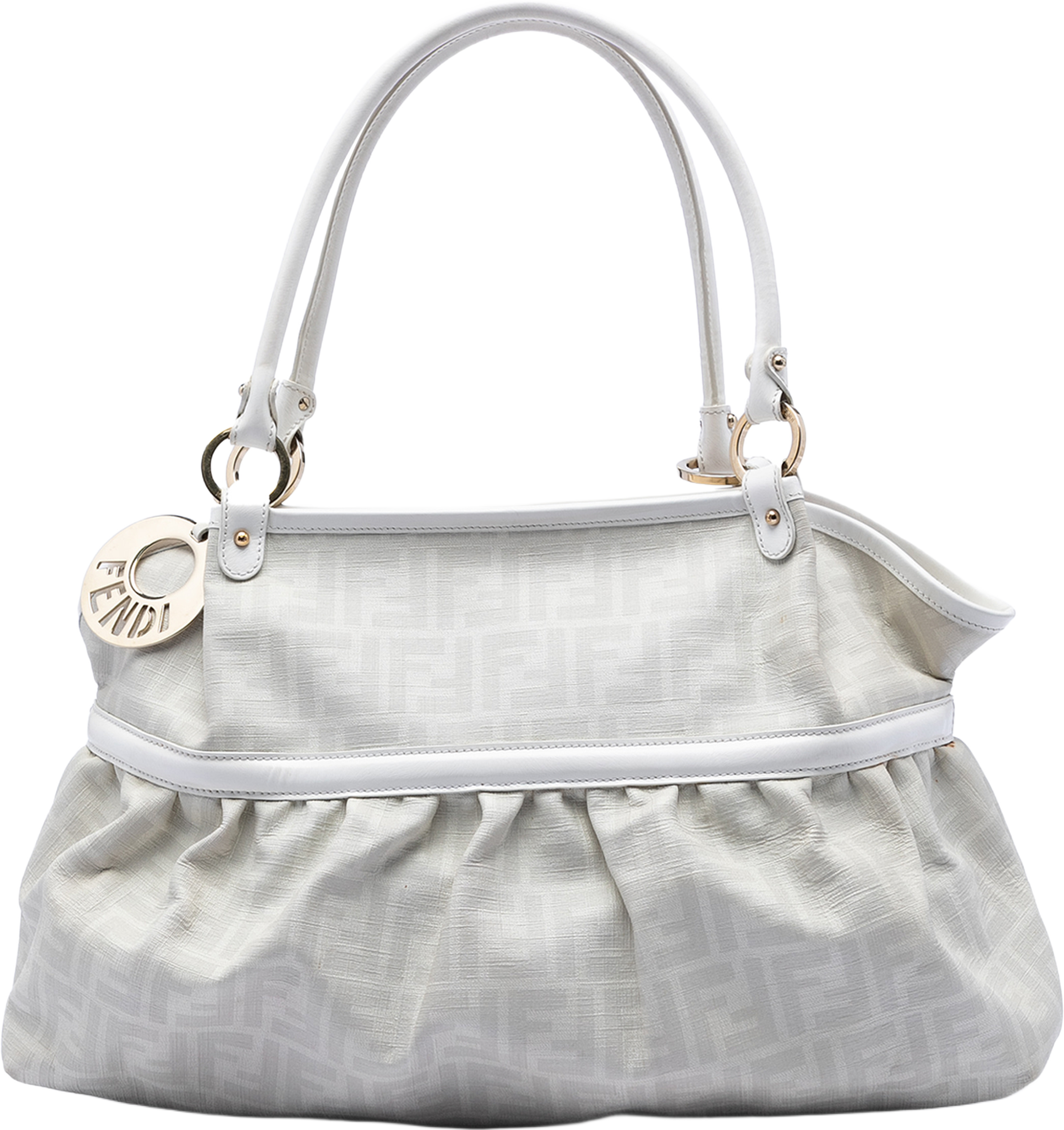 Fendi Large Zucca Coated Canvas Chef Shoulder Bag, från Luxclusif, i färgen white. Klicka för att öppna bilden i stort format