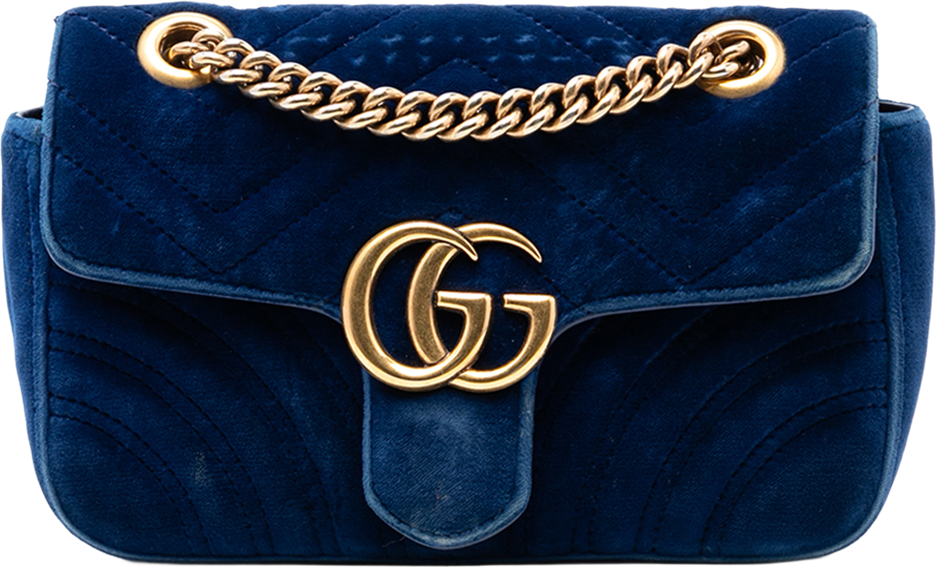 Gucci Small Gg Marmont Matelasse Velvet Shoulder Bag, från Luxclusif, i färgen blue. Klicka för att öppna bilden i stort format