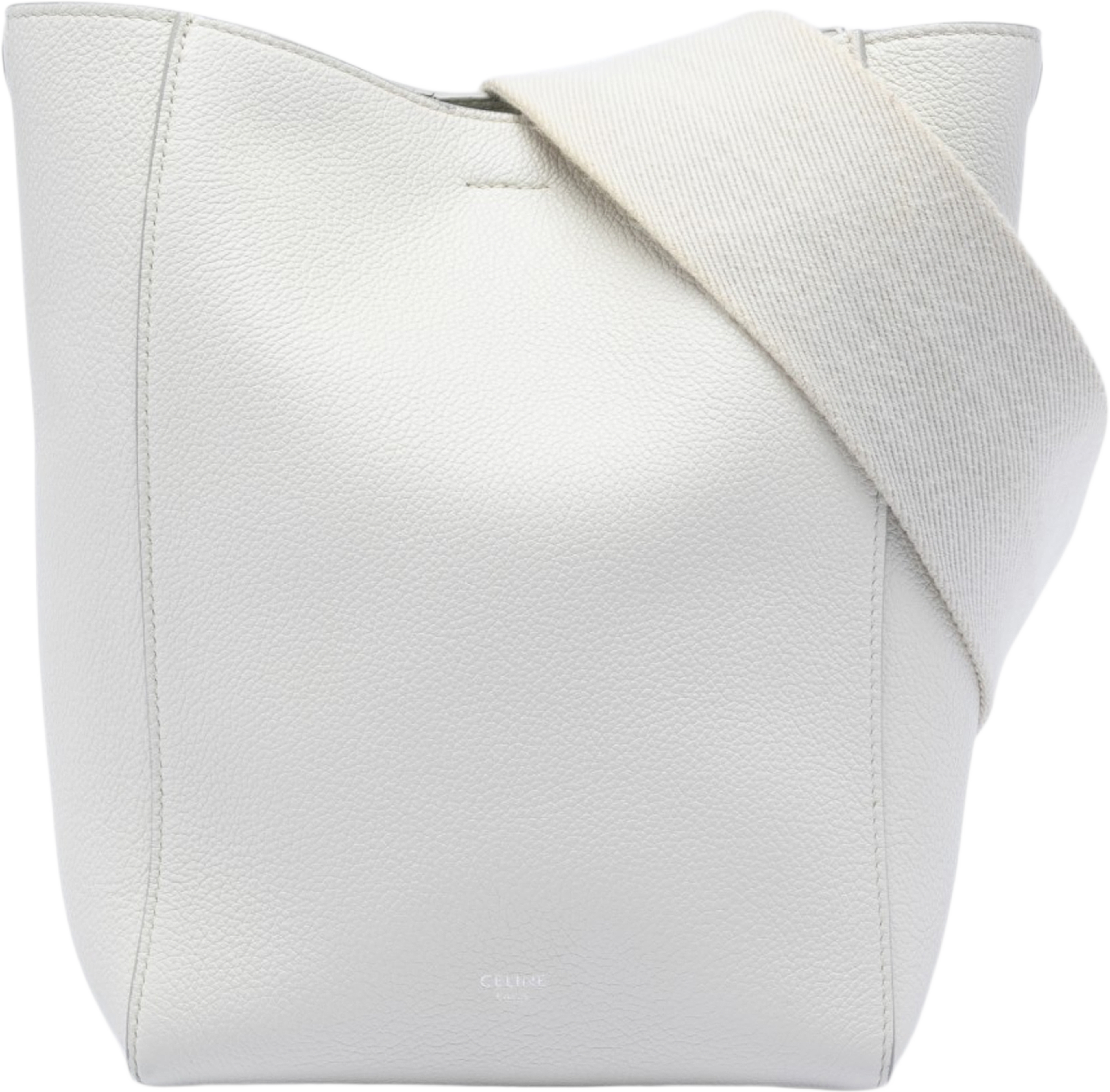 Celine Small Soft Grained Calfskin Seau Sangle Bucket Bag, från Luxclusif, i färgen white. Klicka för att öppna bilden i stort format