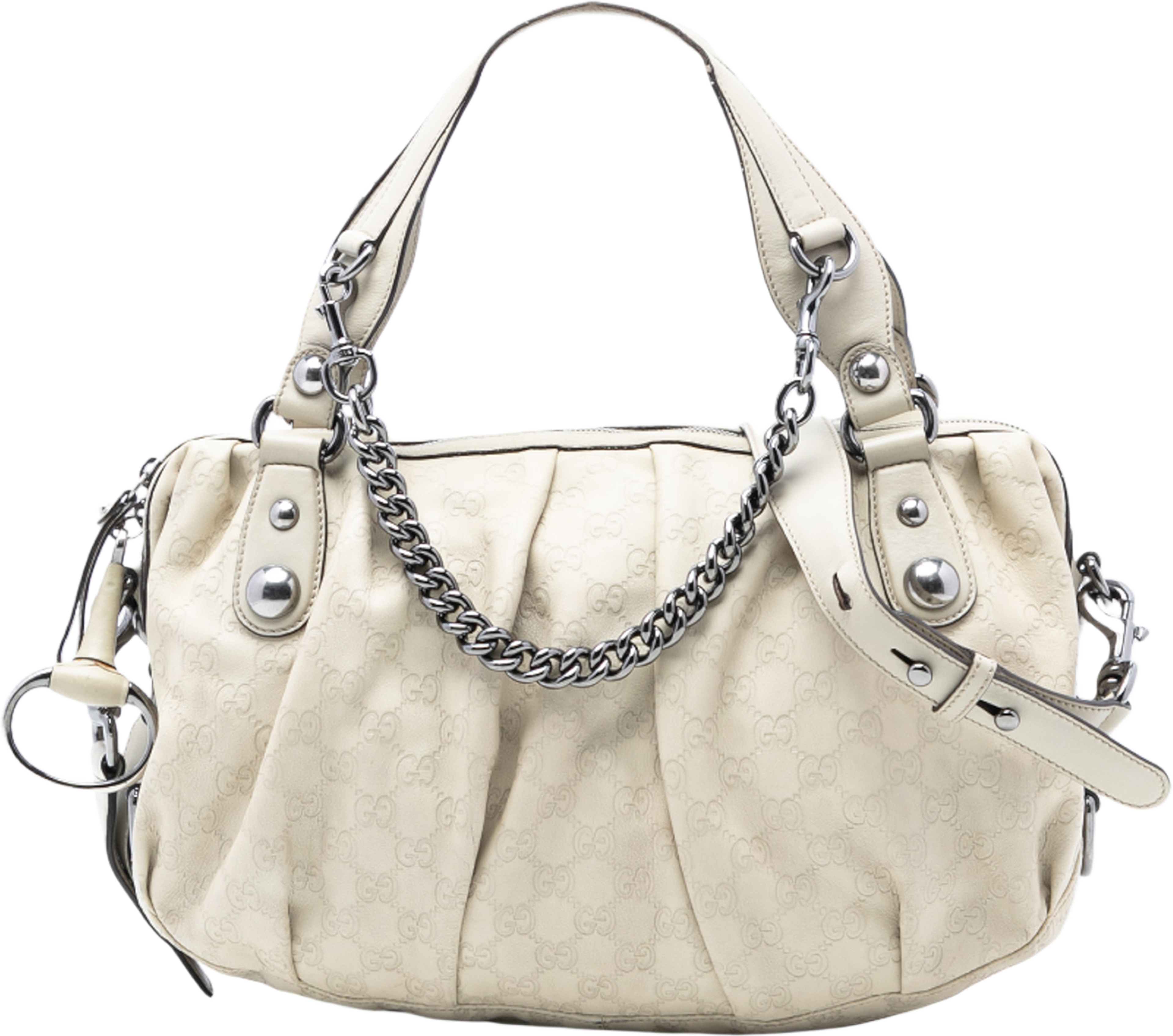 Gucci Guccissima Icon Bit Satchel, från Luxclusif, i färgen light beige. Klicka för att öppna bilden i stort format