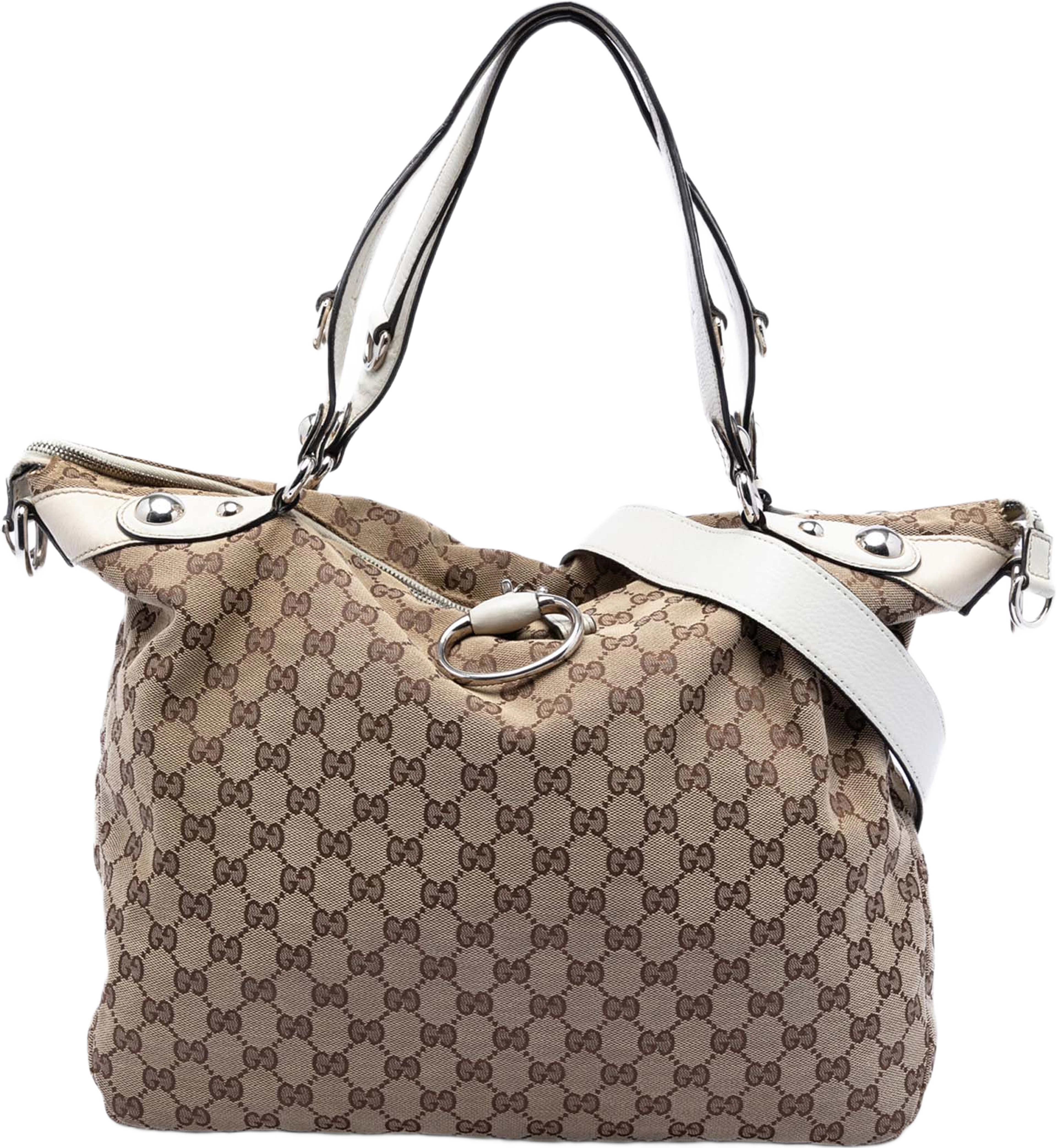 Gucci Large Gg Canvas Icon Bit Satchel, från Luxclusif, i färgen beige. Klicka för att öppna bilden i stort format