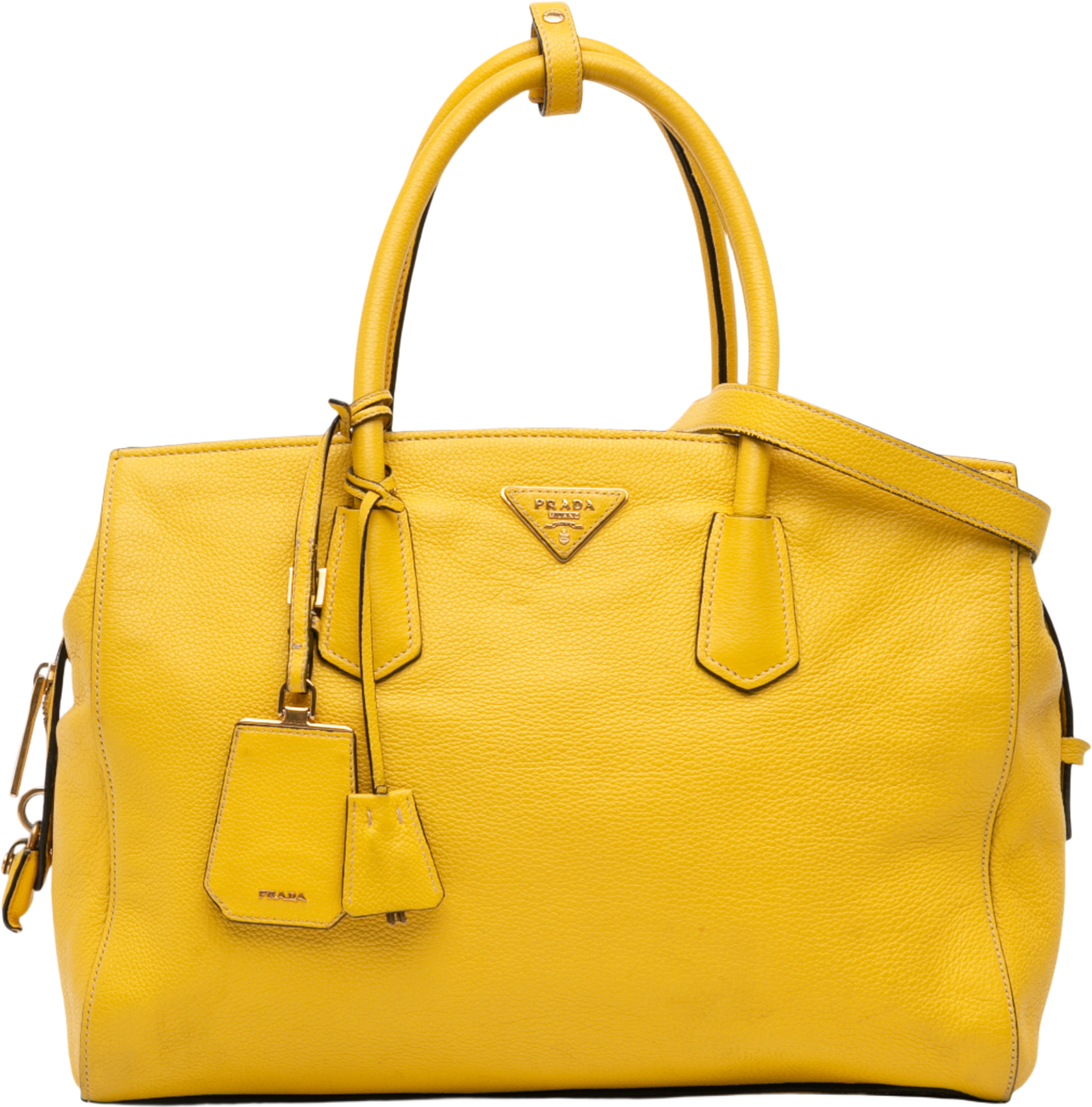 Prada Vitello Grain Satchel, från Luxclusif, i färgen yellow. Klicka för att öppna bilden i stort format