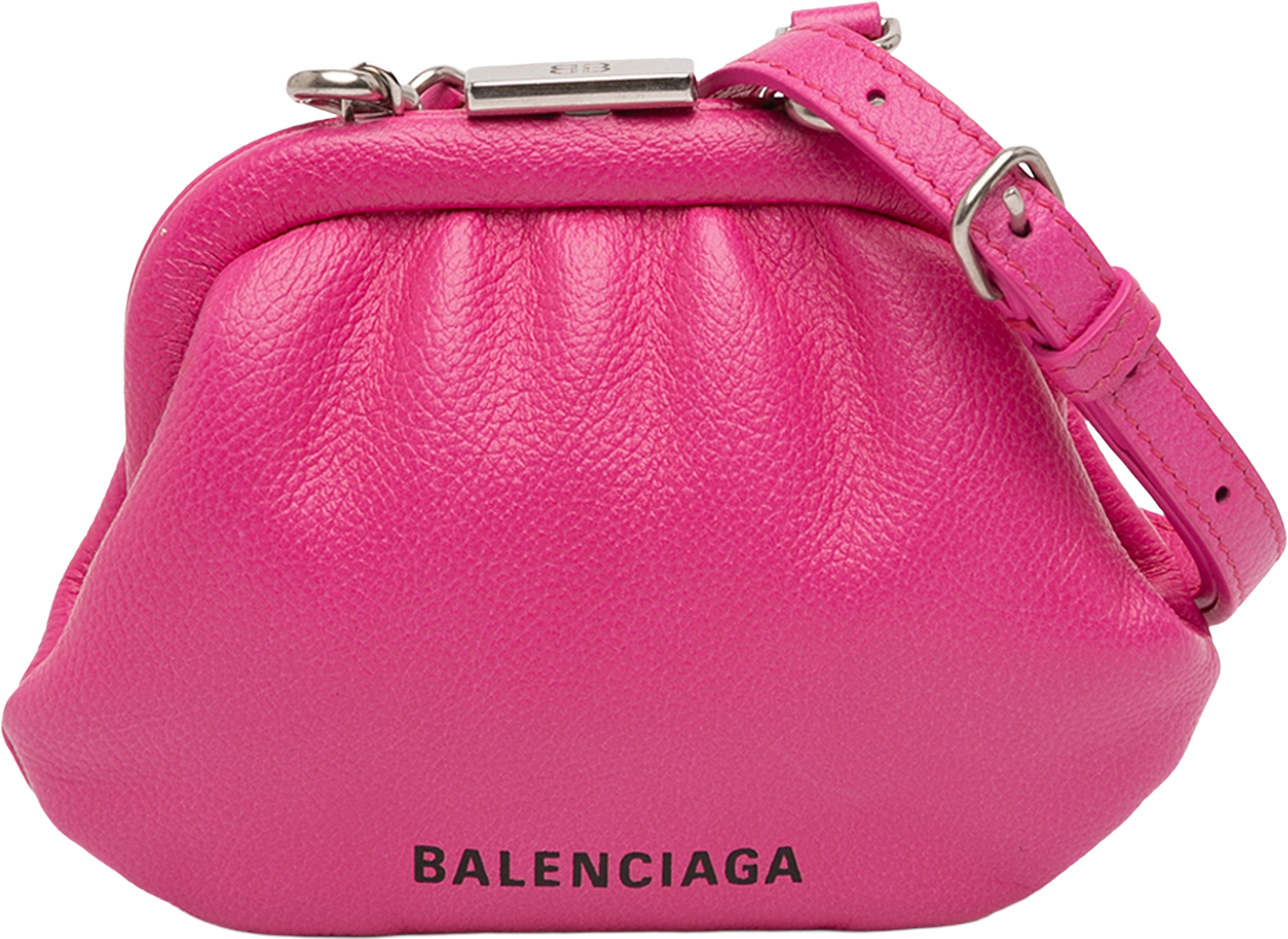 Balenciaga Mini Grained Calfskin Cloud Coin Purse On Strap, från Luxclusif, i färgen hot pink. Klicka för att öppna bilden i stort format
