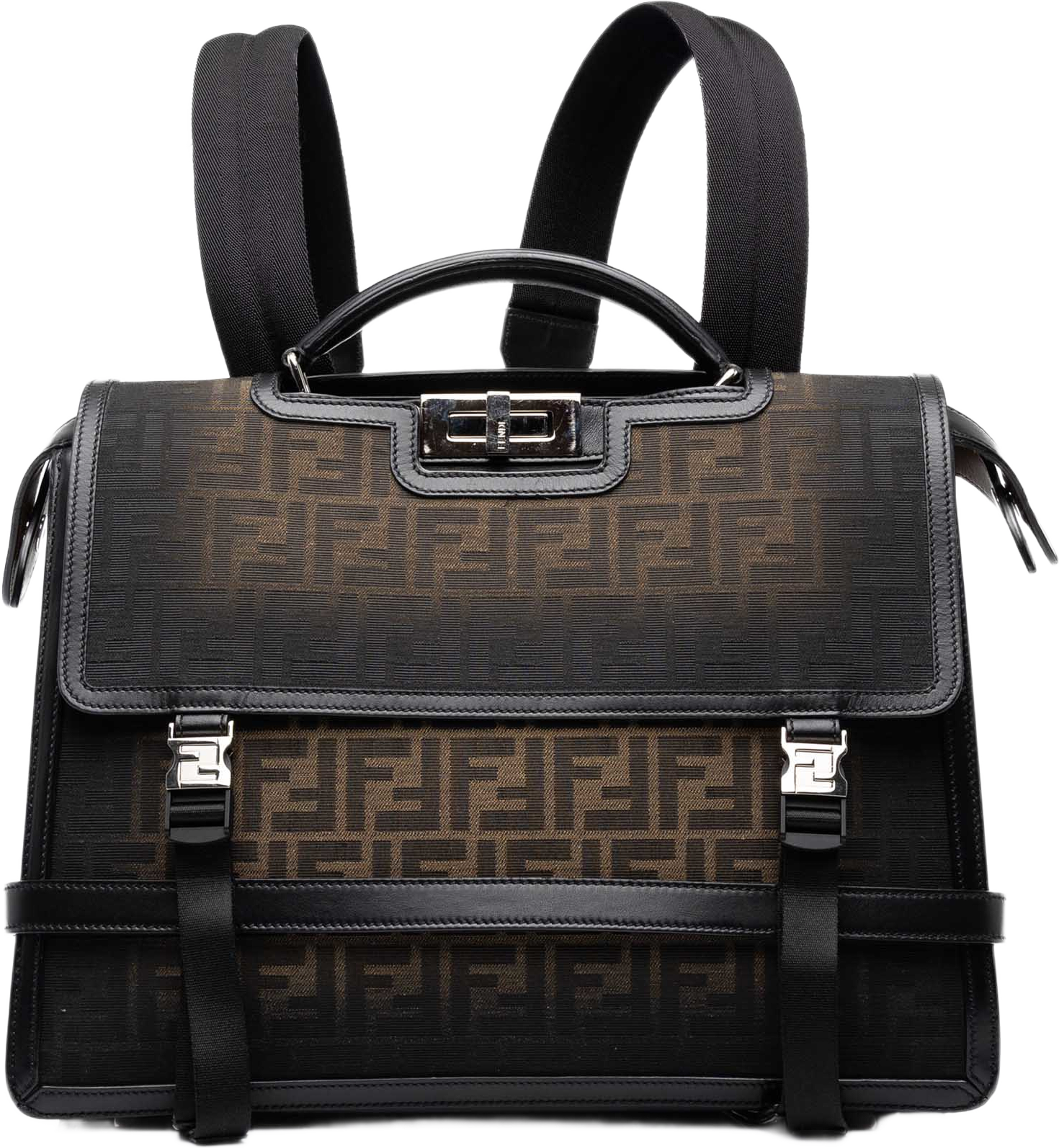 Fendi Medium Zucca Canvas Peekaboo Iseeu Convertible Backpack, från Luxclusif, i färgen svart. Klicka för att öppna bilden i stort format