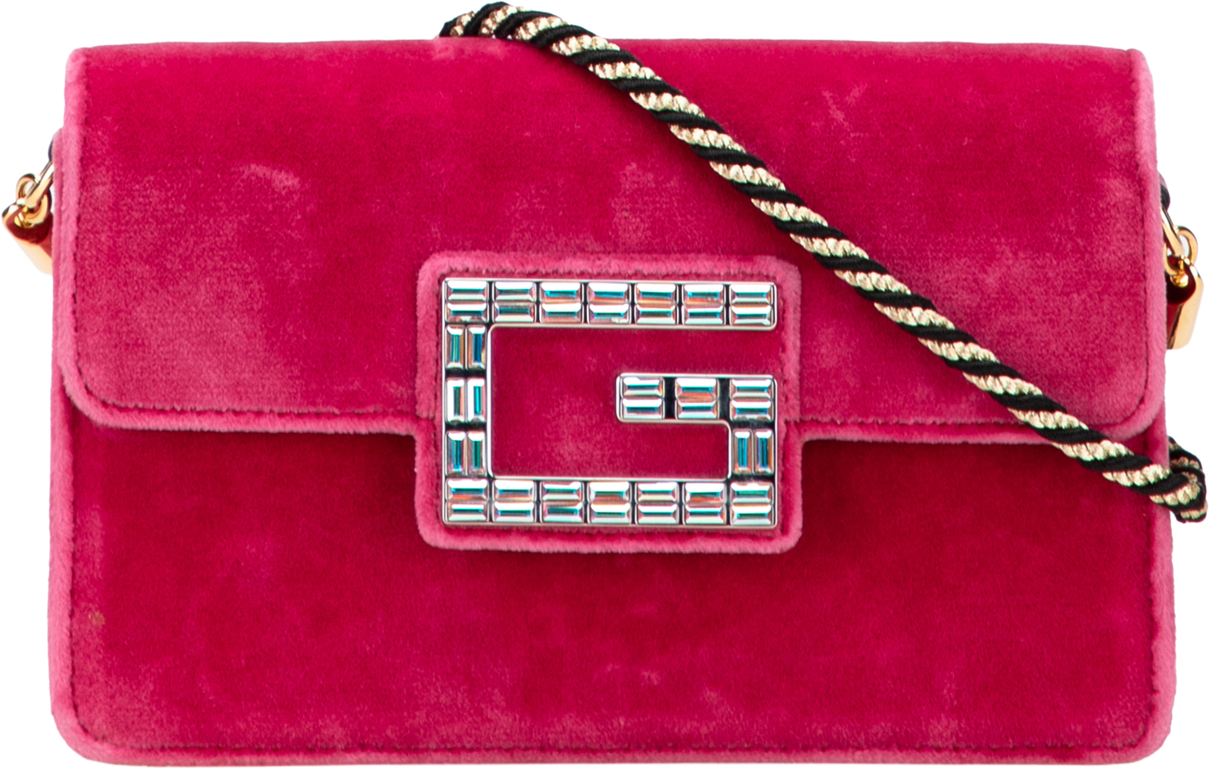 Gucci Crystal Gg Velvet Broadway Crossbody, från Luxclusif, i färgen dark pink. Klicka för att öppna bilden i stort format