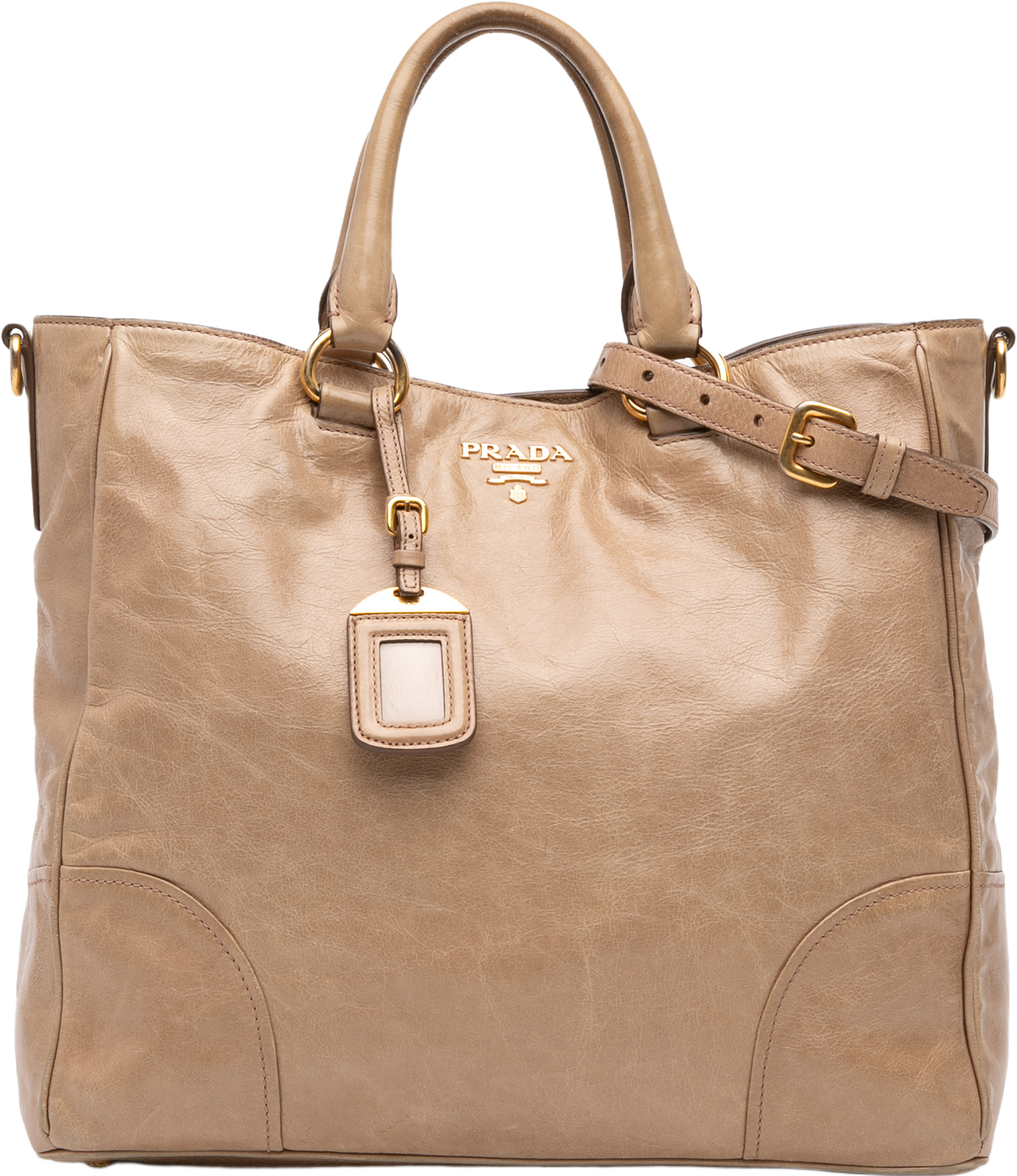 Prada Vitello Shine Satchel, från Luxclusif, i färgen beige. Klicka för att öppna bilden i stort format