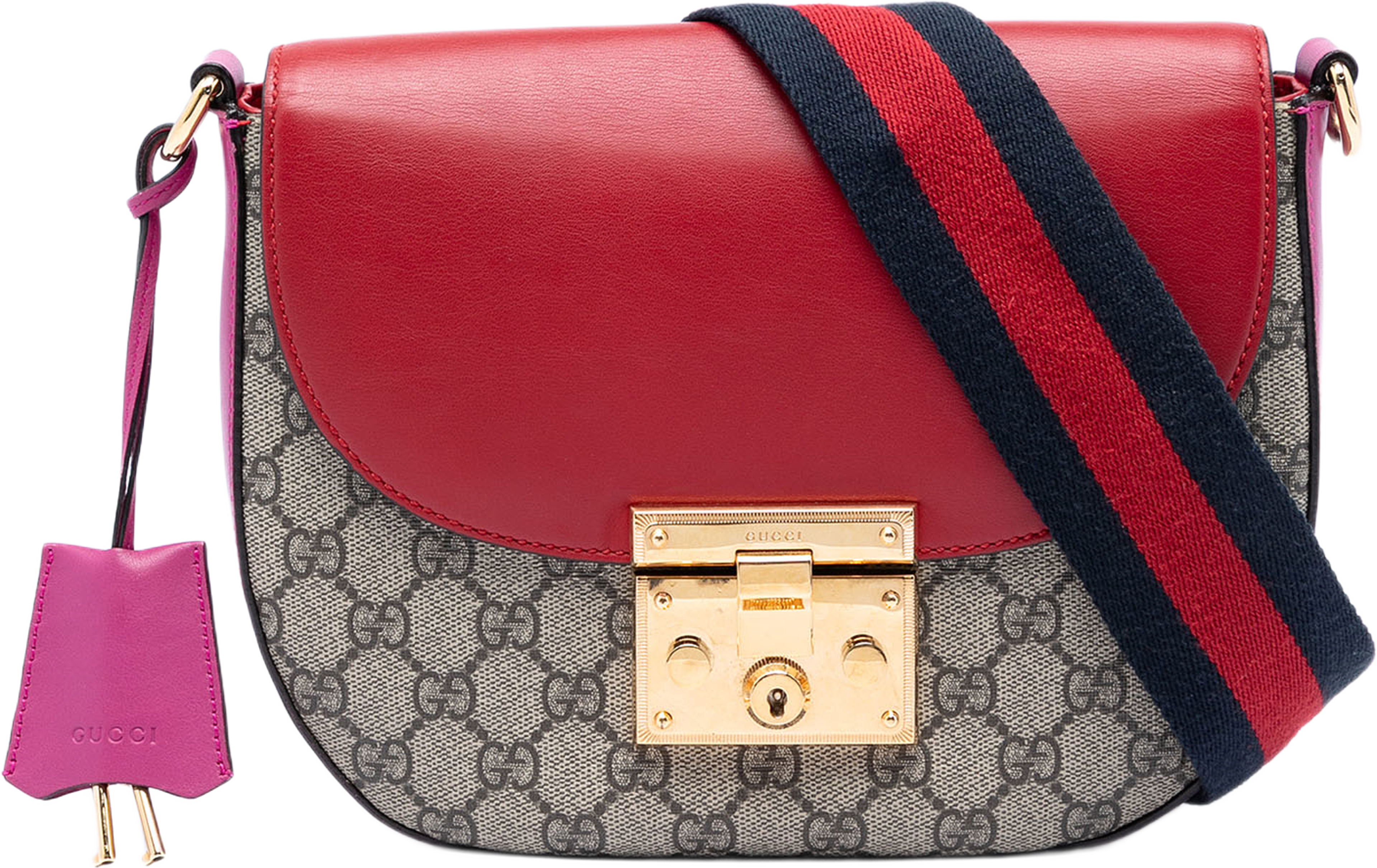 Gucci Gg Supreme Web Padlock Crossbody, från Luxclusif, i färgen beige. Klicka för att öppna bilden i stort format