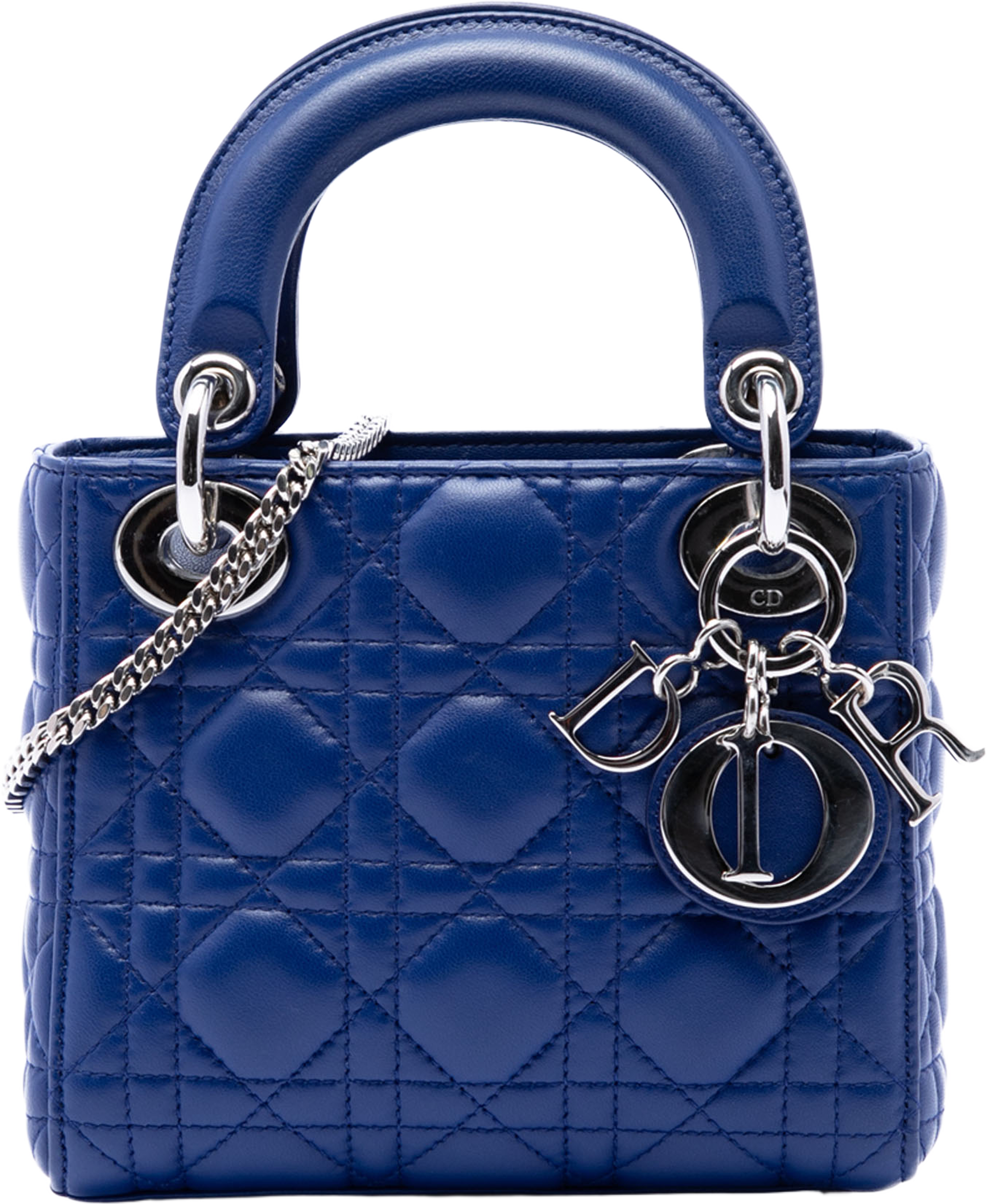 Dior Mini Lambskin Cannage Lady Dior, från Luxclusif, i färgen blue. Klicka för att öppna bilden i stort format
