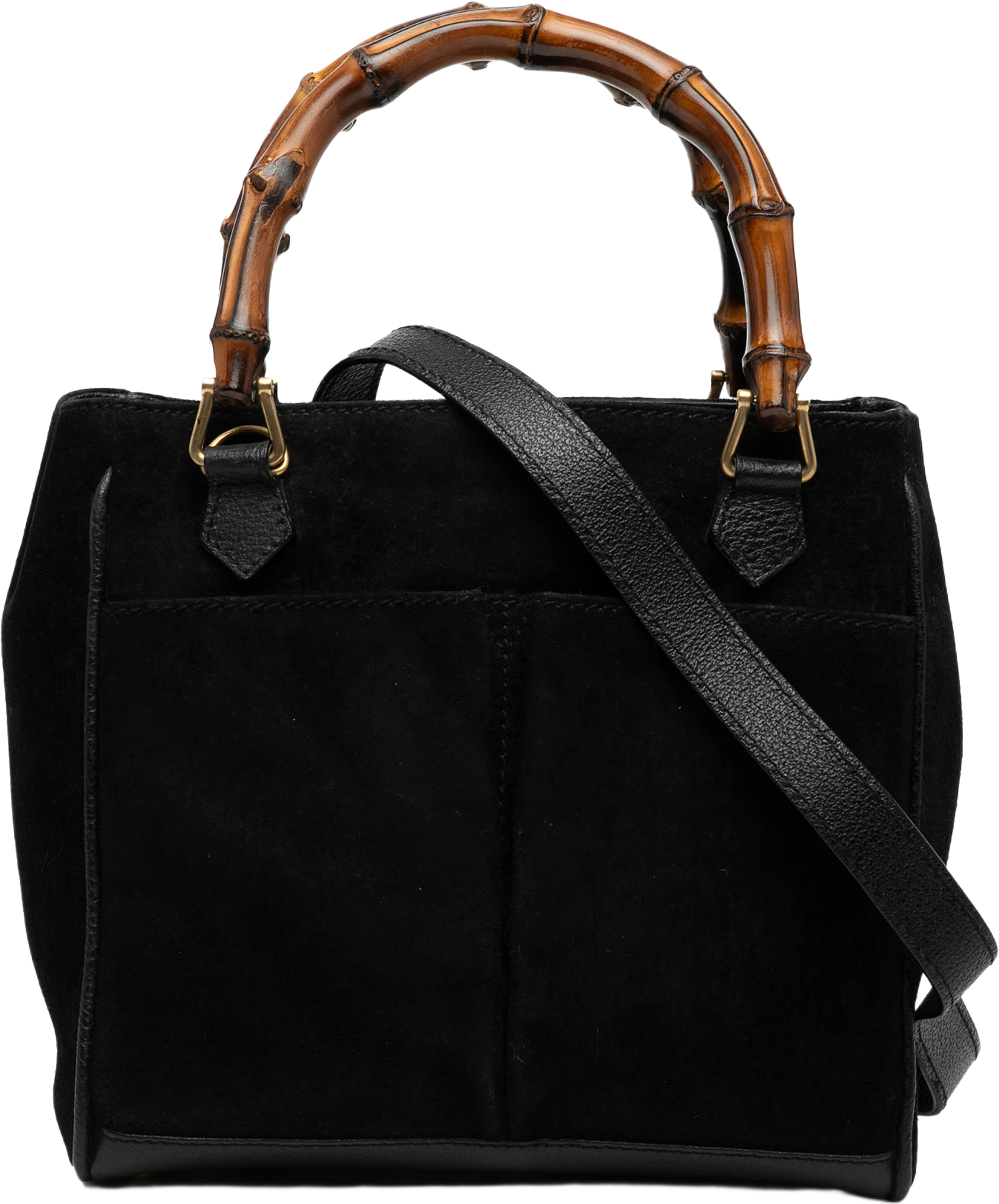 Gucci Suede Bamboo Satchel, från Luxclusif, i färgen black. Klicka för att öppna bilden i stort format