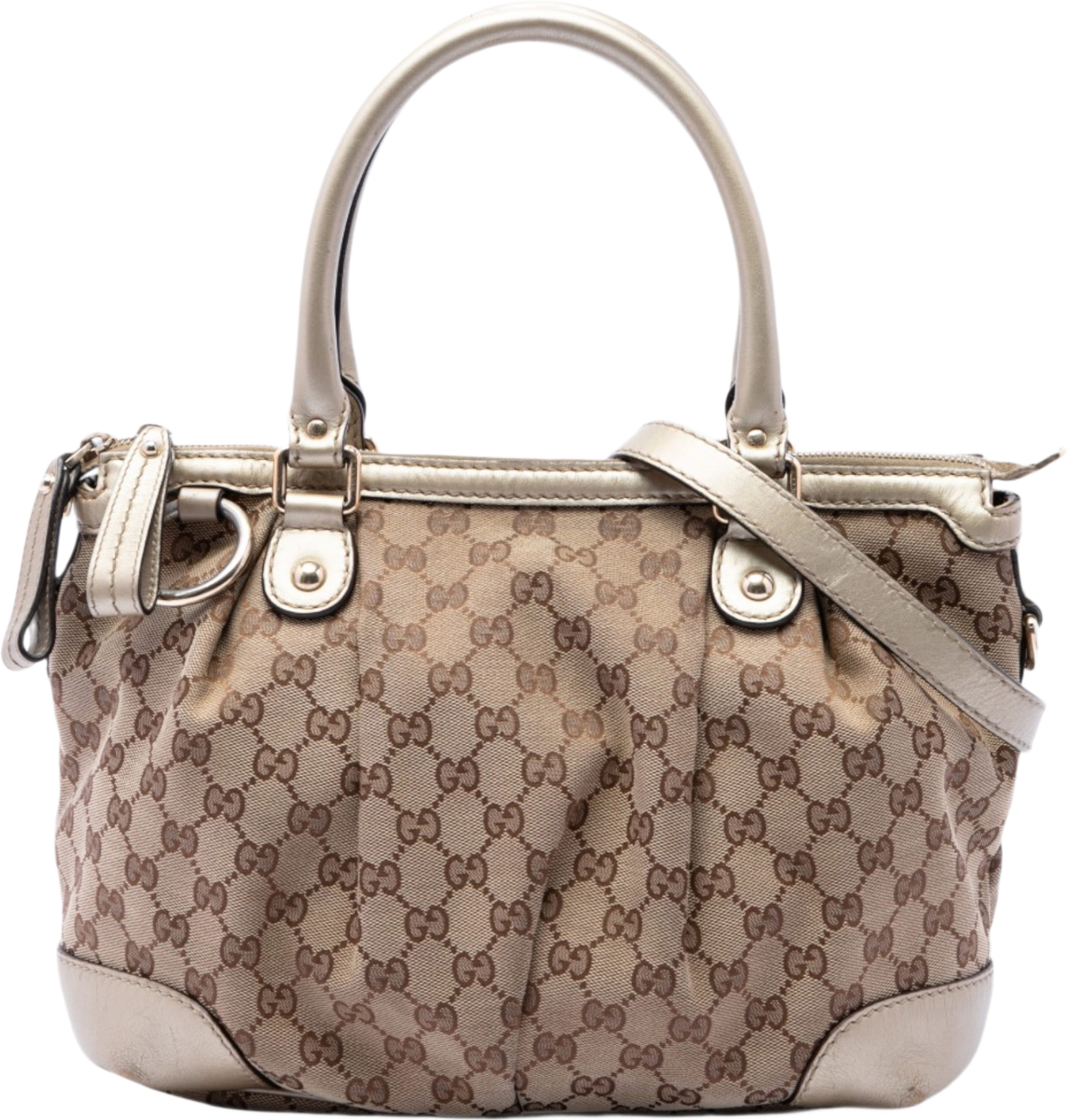 Gucci Gg Canvas Sukey Satchel, från Luxclusif, i färgen beige. Klicka för att öppna bilden i stort format