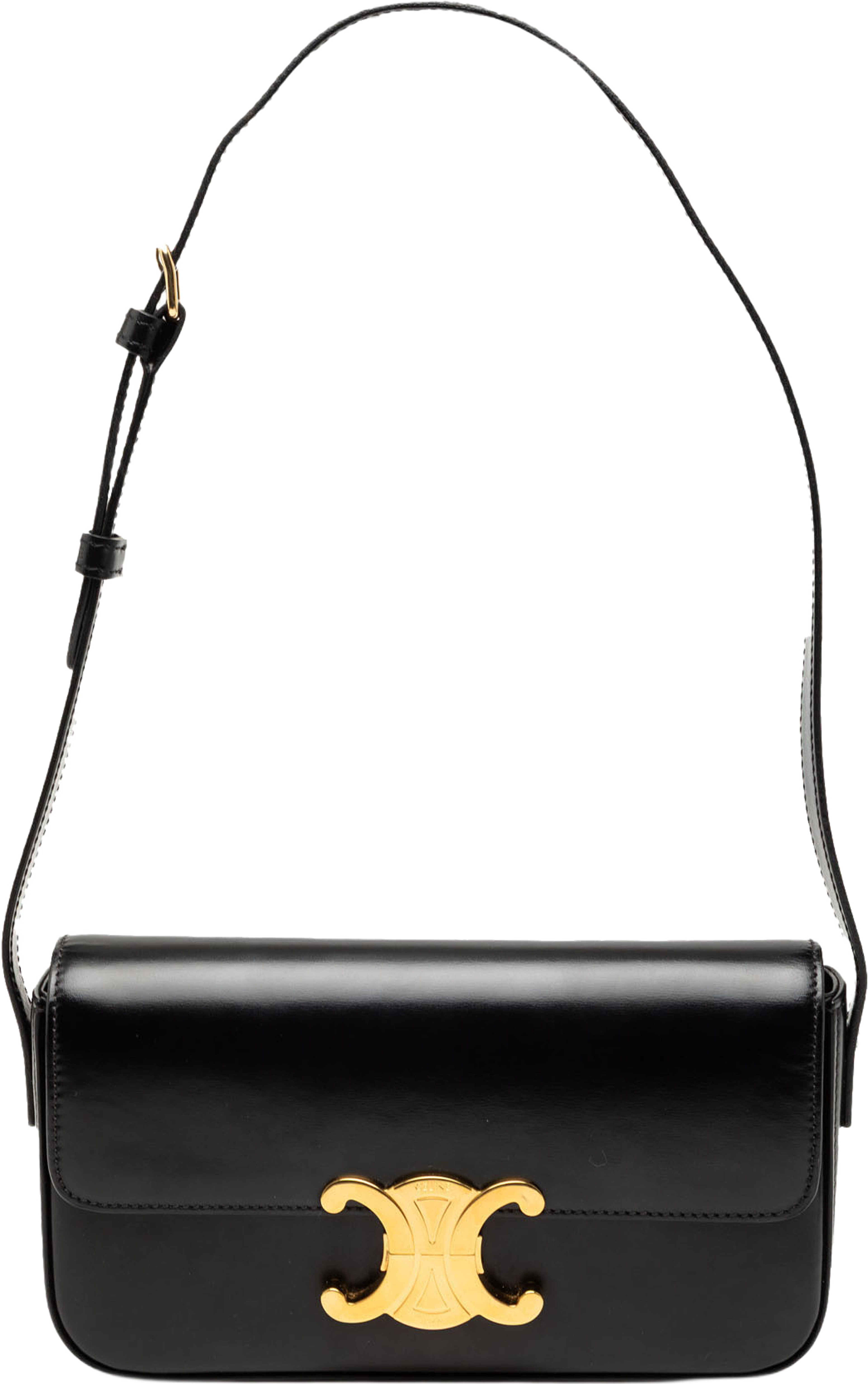Celine Shiny Calfskin Triomphe Claude Shoulder Bag, från Luxclusif, i färgen black. Klicka för att öppna bilden i stort format