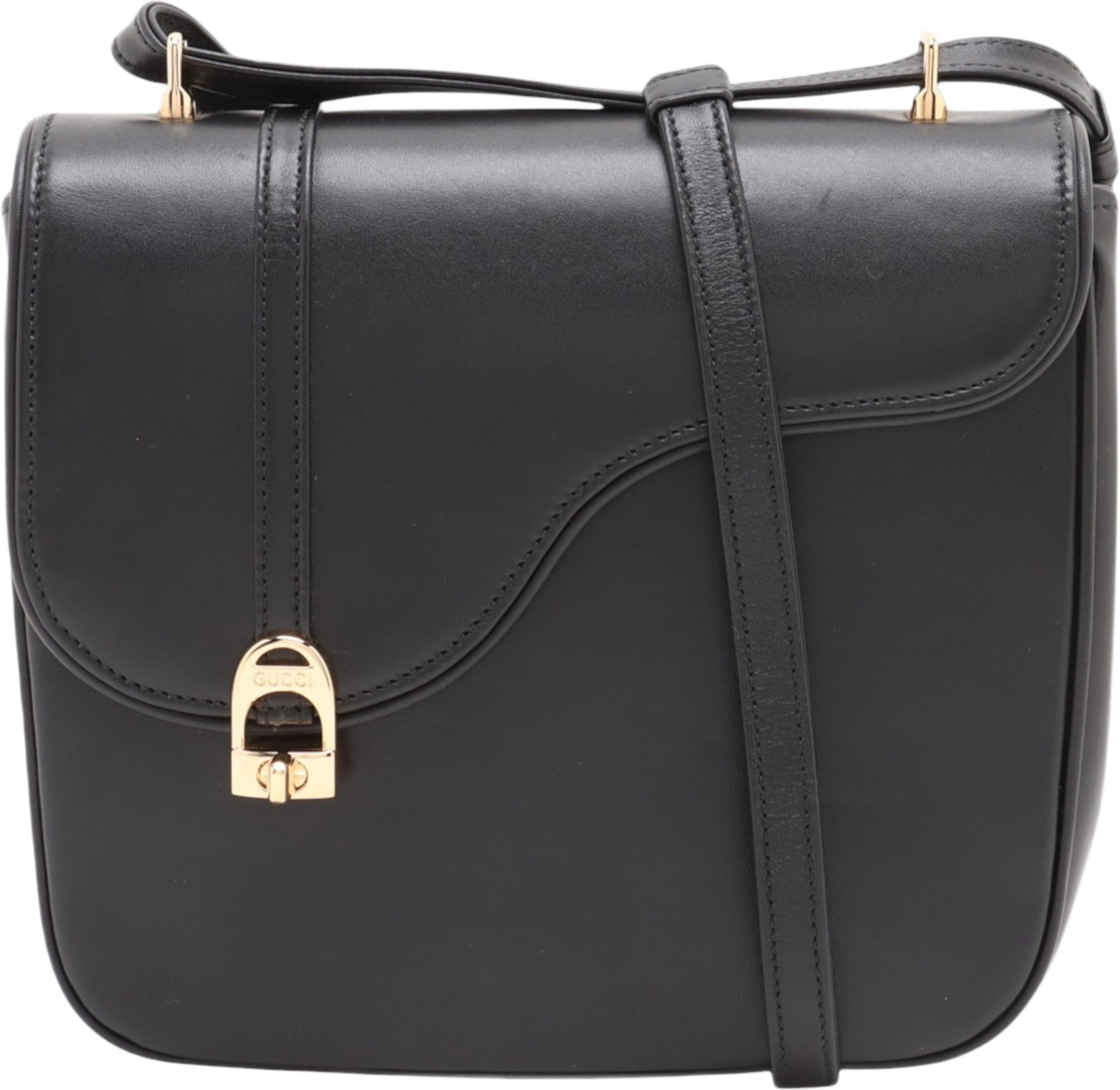 Gucci Calfskin Equestrian Saddle Crosbody, från Luxclusif, i färgen black. Klicka för att öppna bilden i stort format