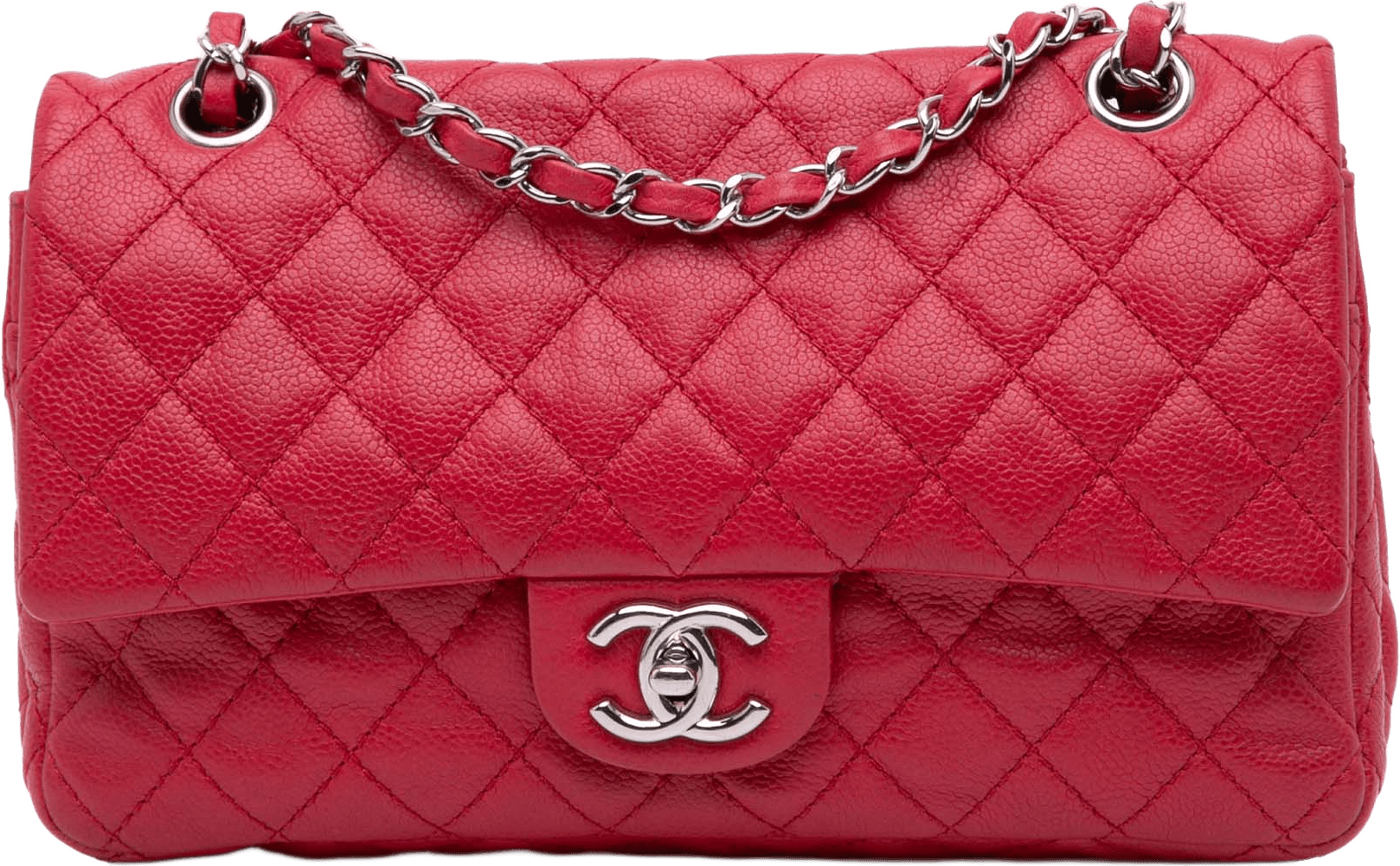 Chanel Medium Classic Caviar Double Flap, från Luxclusif, i färgen red. Klicka för att öppna bilden i stort format