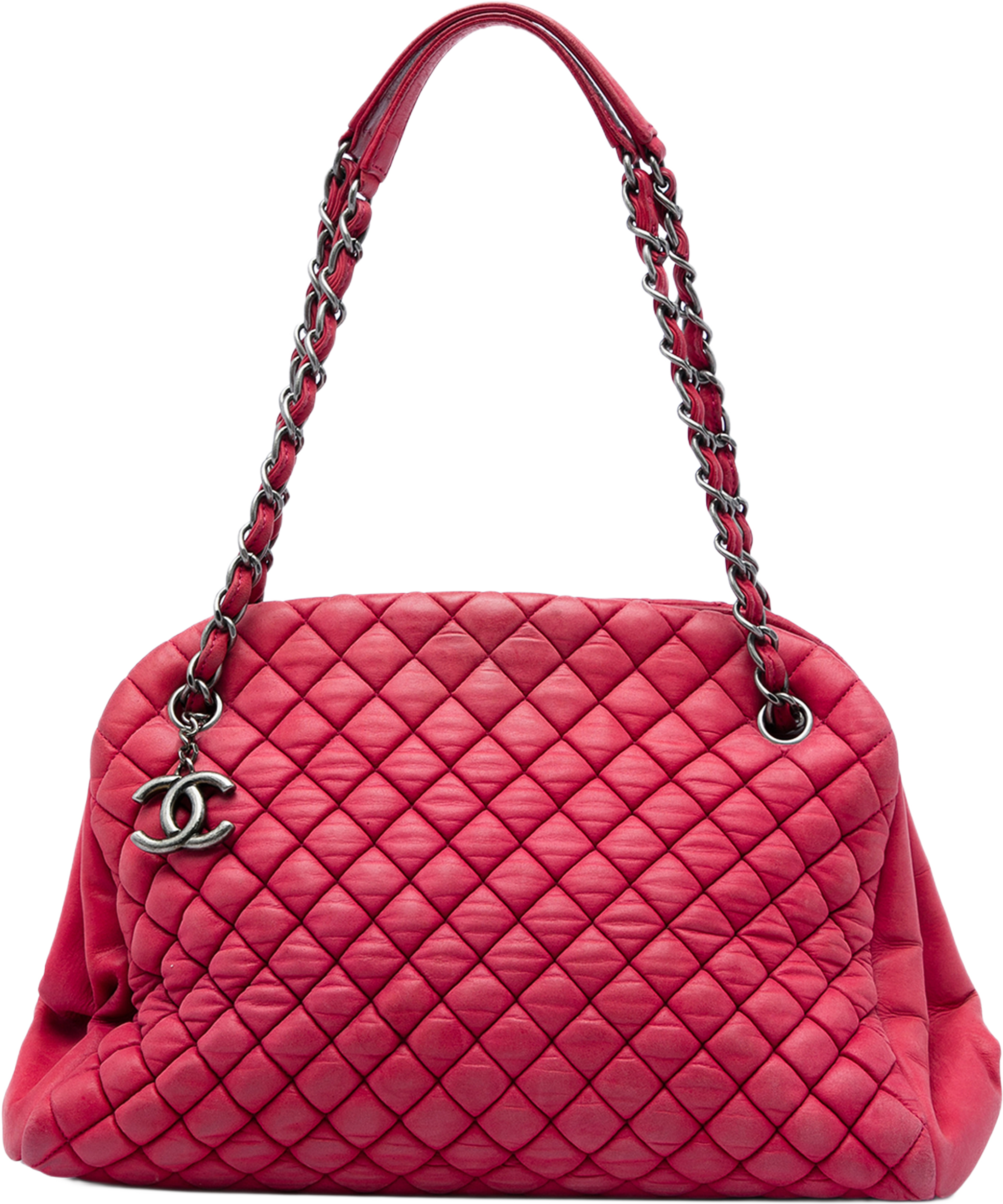 Chanel Large Quilted Lambskin Just Mademoiselle Bowling Bag, från Luxclusif, i färgen röd. Klicka för att öppna bilden i stort format