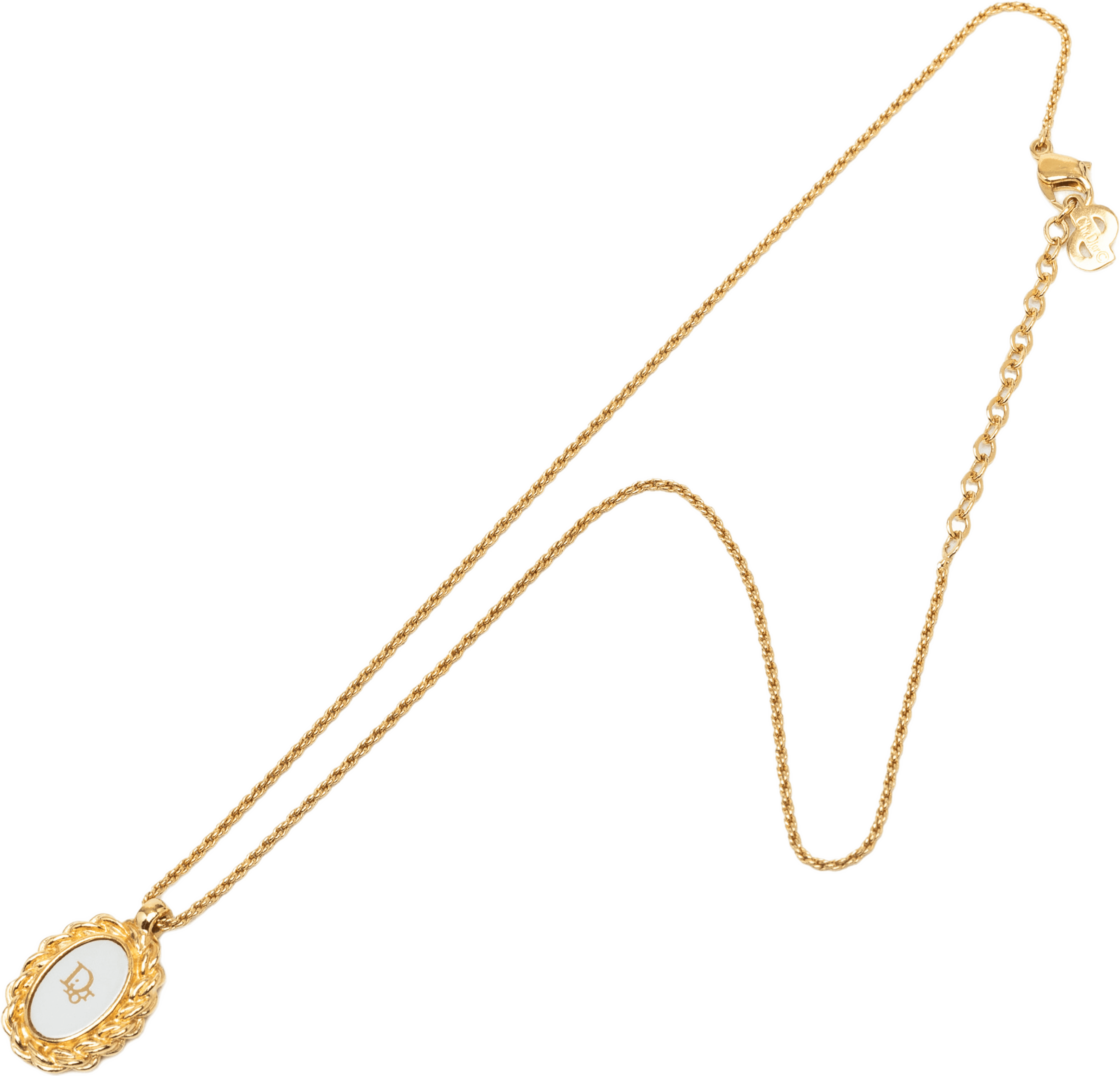 Dior Gold Plated Resin Logo Oval Pendant Necklace, från Luxclusif, i färgen guld. Klicka för att öppna bilden i stort format