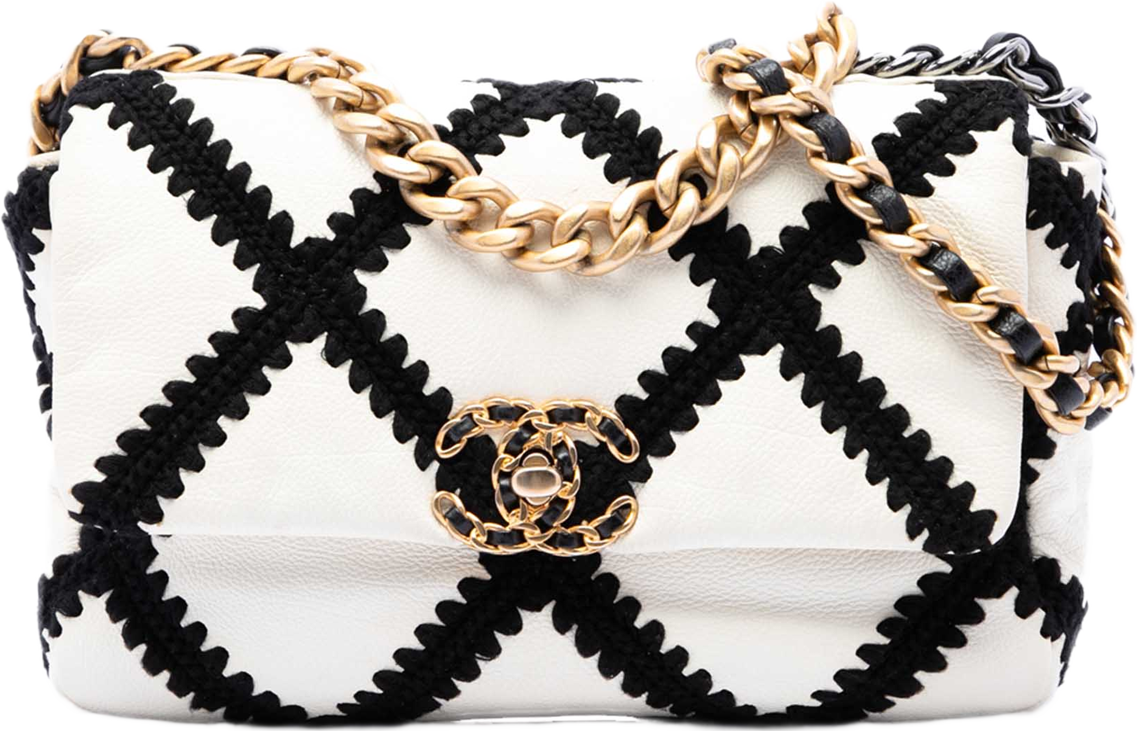 Chanel Medium Crochet Calfskin 19 Flap, från Luxclusif, i färgen vit. Klicka för att öppna bilden i stort format
