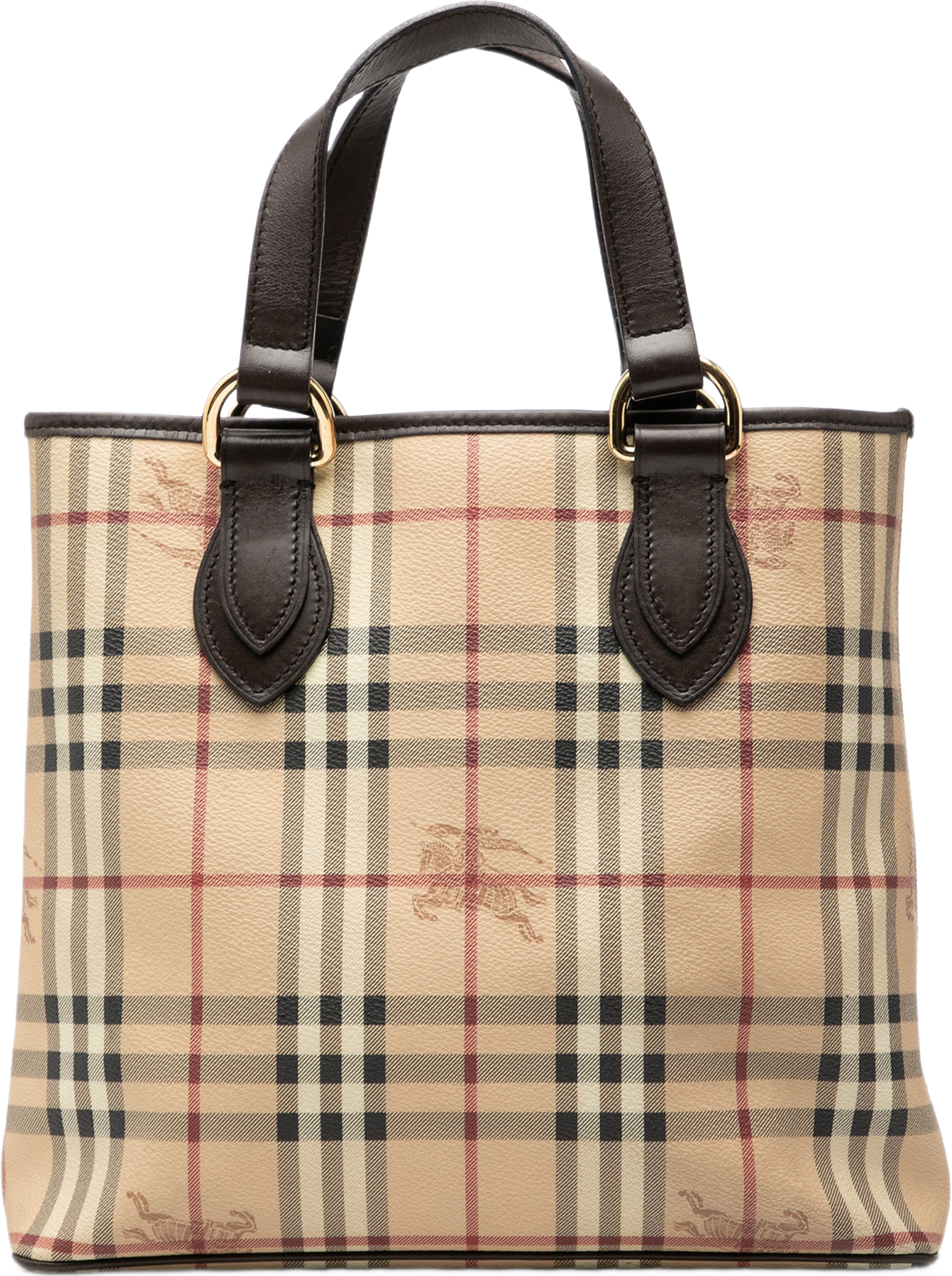 Burberry Haymarket Check Coated Canvas Tote, från Luxclusif, i färgen beige. Klicka för att öppna bilden i stort format