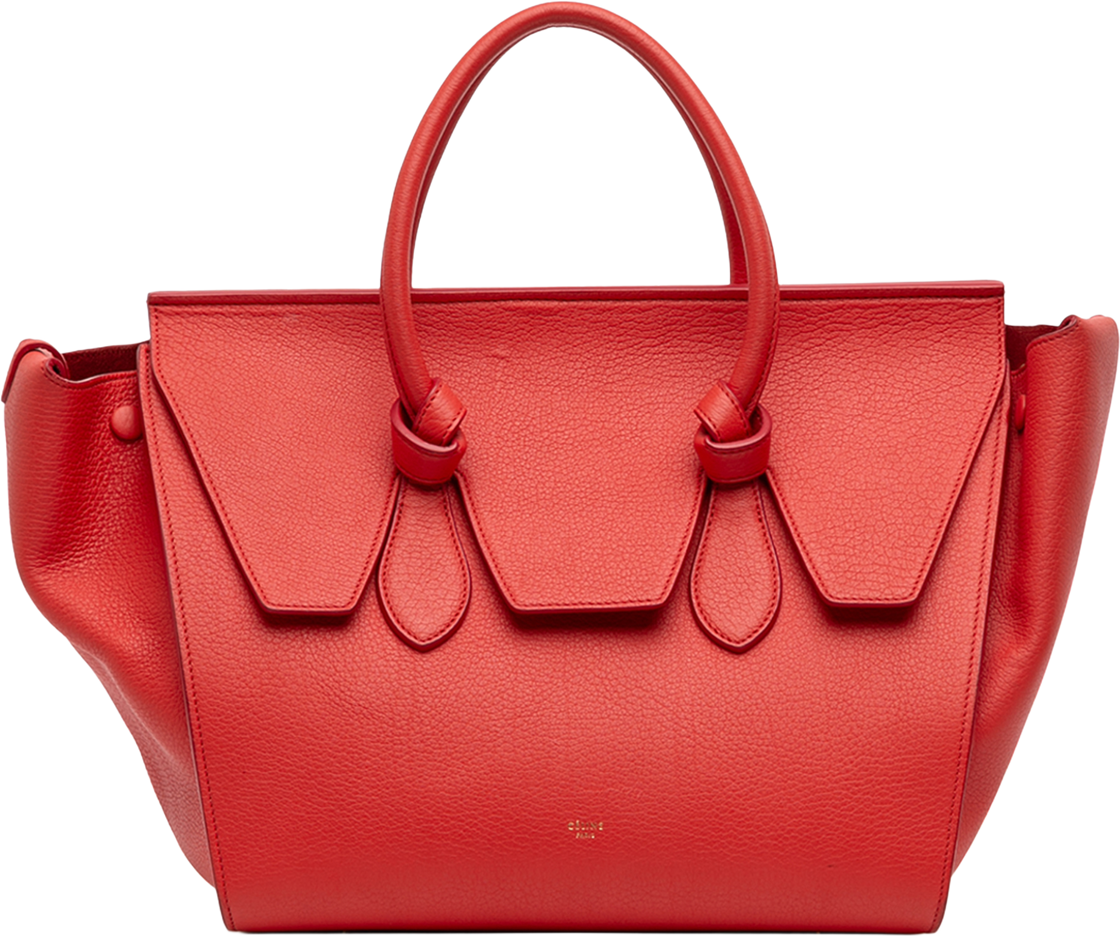 Celine Small Crisped Calfskin Tie Knot Handbag, från Luxclusif, i färgen red orange. Klicka för att öppna bilden i stort format