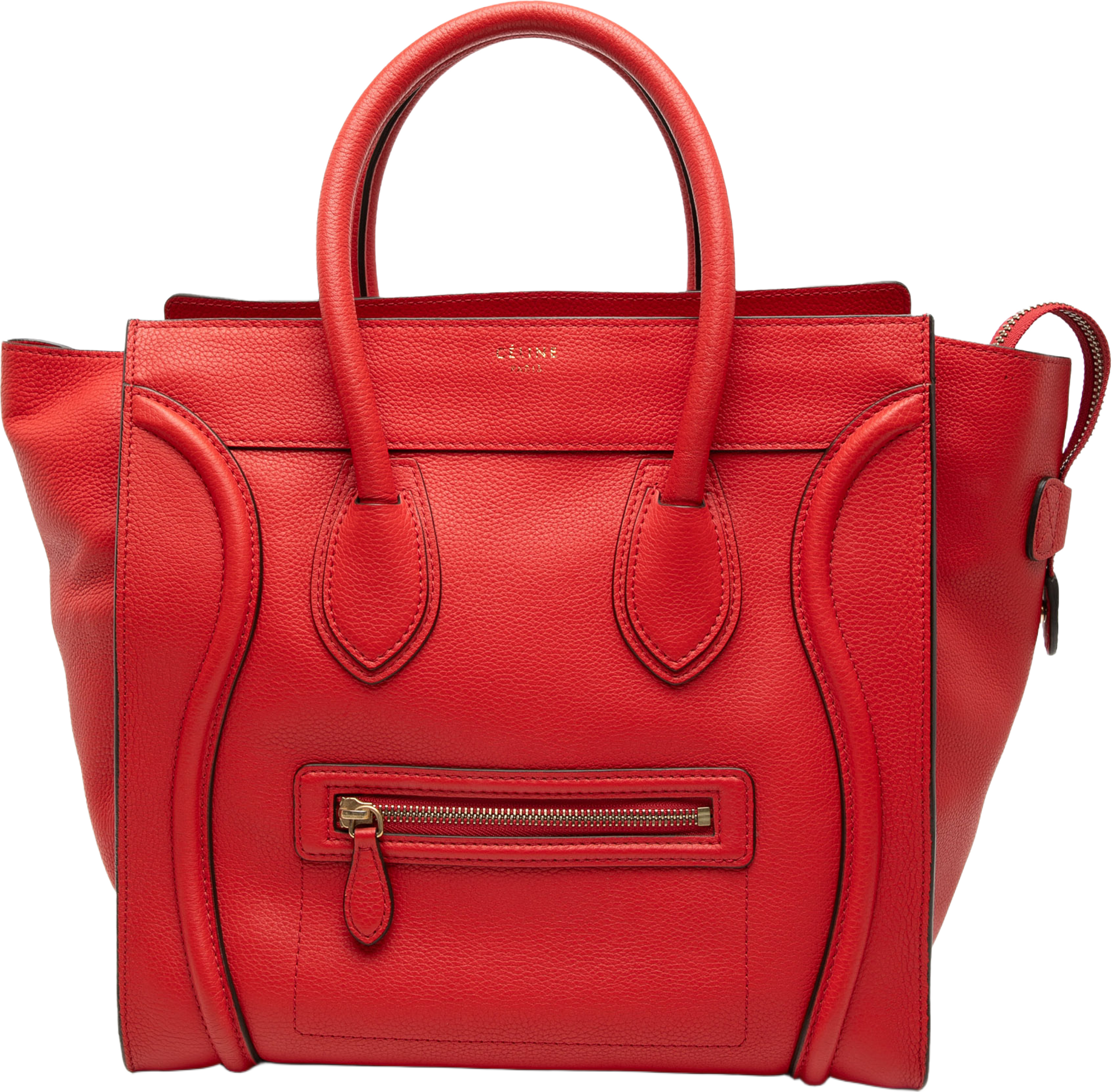 Celine Mini Calfskin Luggage Tote, från Luxclusif, i färgen red. Klicka för att öppna bilden i stort format