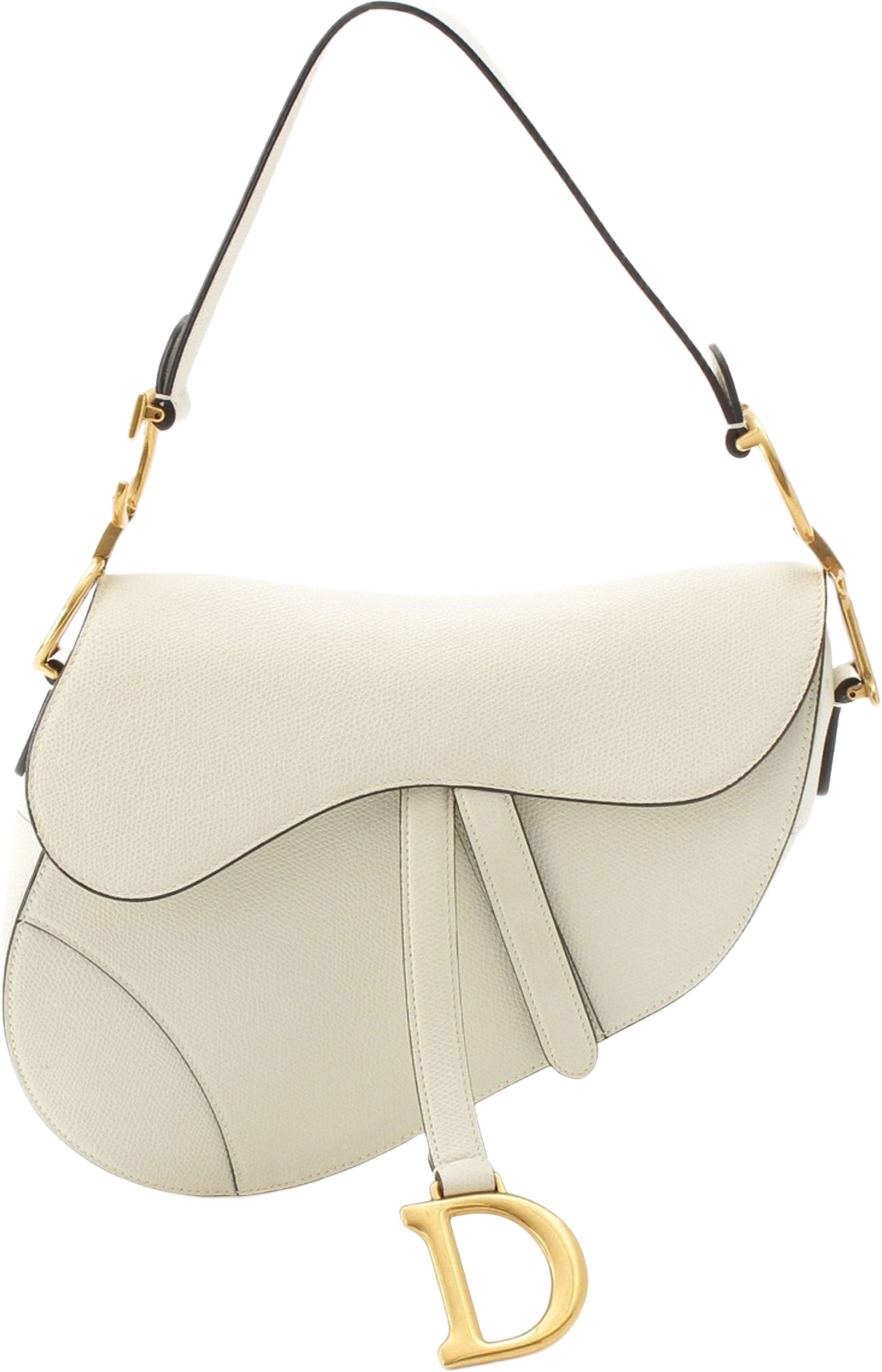 Dior Grained Calfskin Saddle Bag, från Luxclusif, i färgen vit. Klicka för att öppna bilden i stort format
