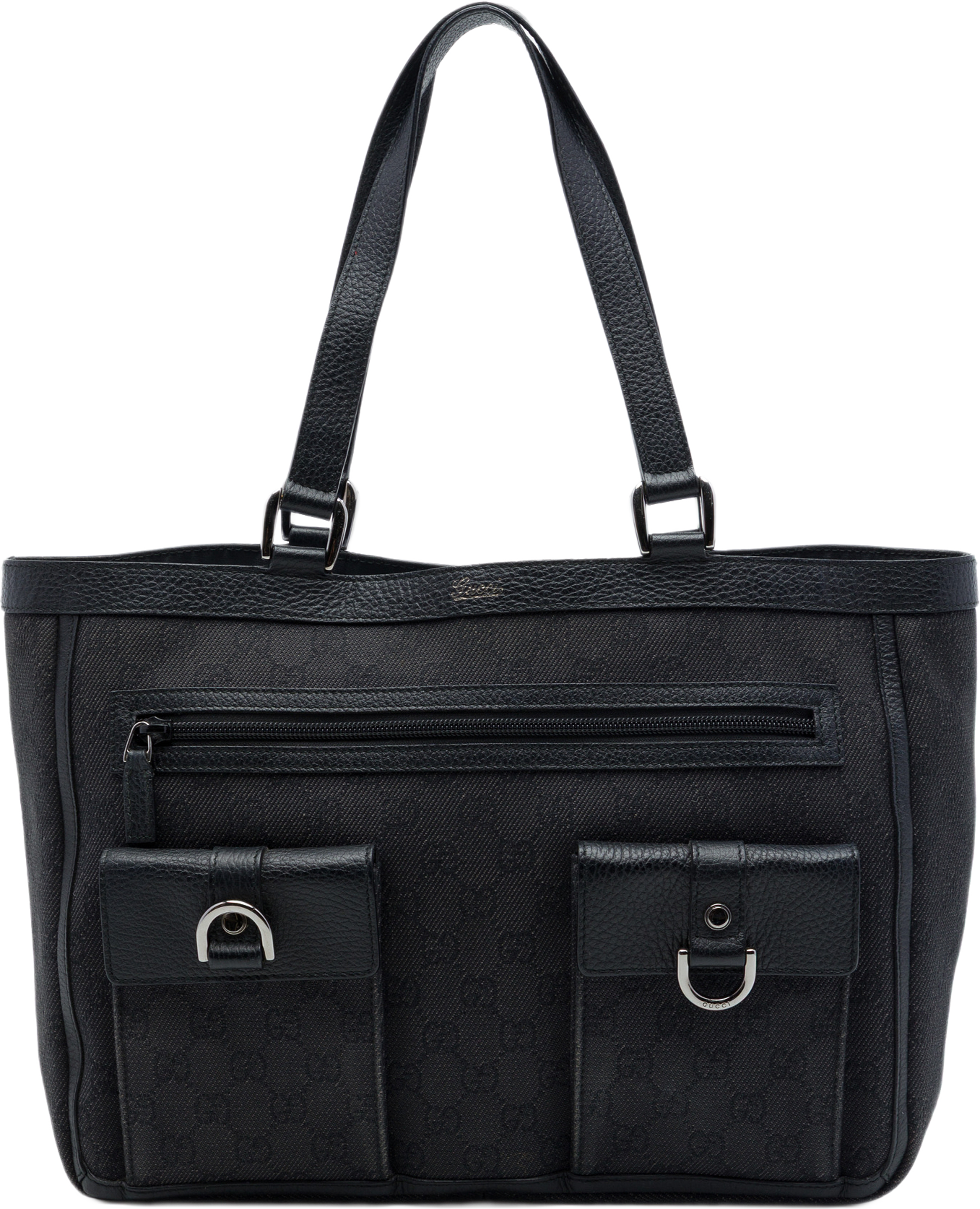 Gucci Gg Denim Abbey D Ring Pocket Tote, från Luxclusif, i färgen grå. Klicka för att öppna bilden i stort format