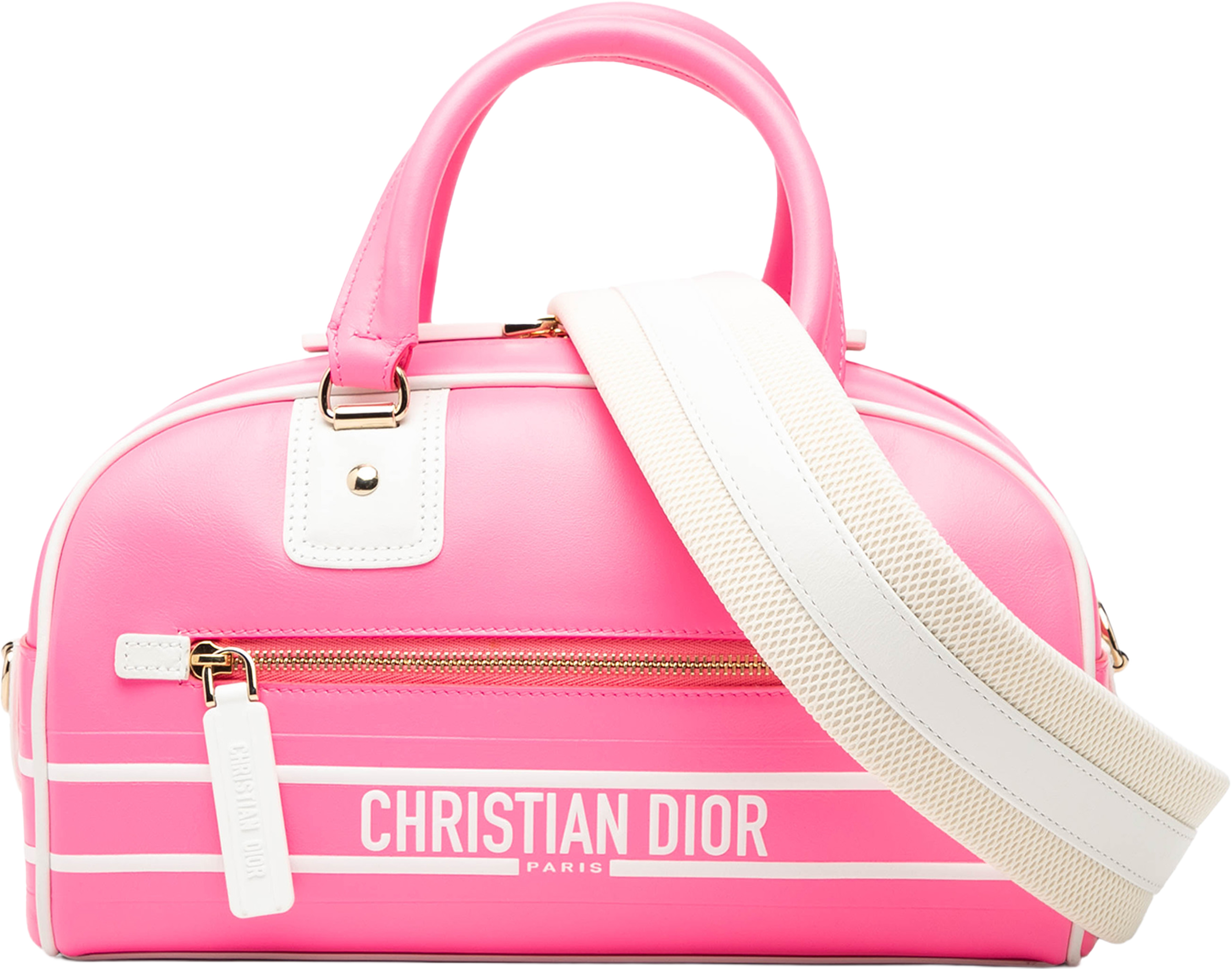 Dior Small Leather Dior Vibe Zip Bowling Bag, från Luxclusif, i färgen pink. Klicka för att öppna bilden i stort format
