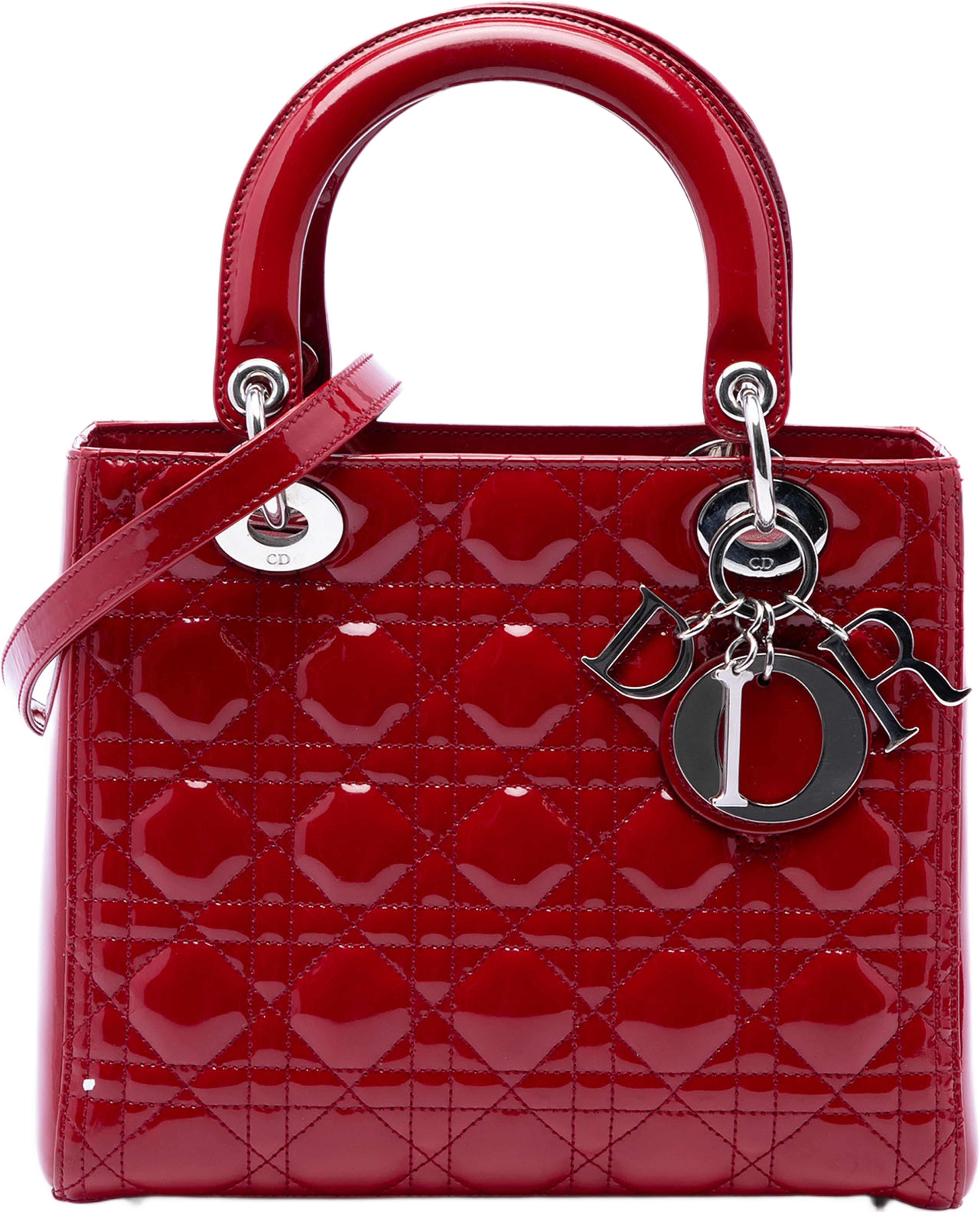 Dior Medium Patent Cannage Lady Dior, från Luxclusif, i färgen dark red. Klicka för att öppna bilden i stort format