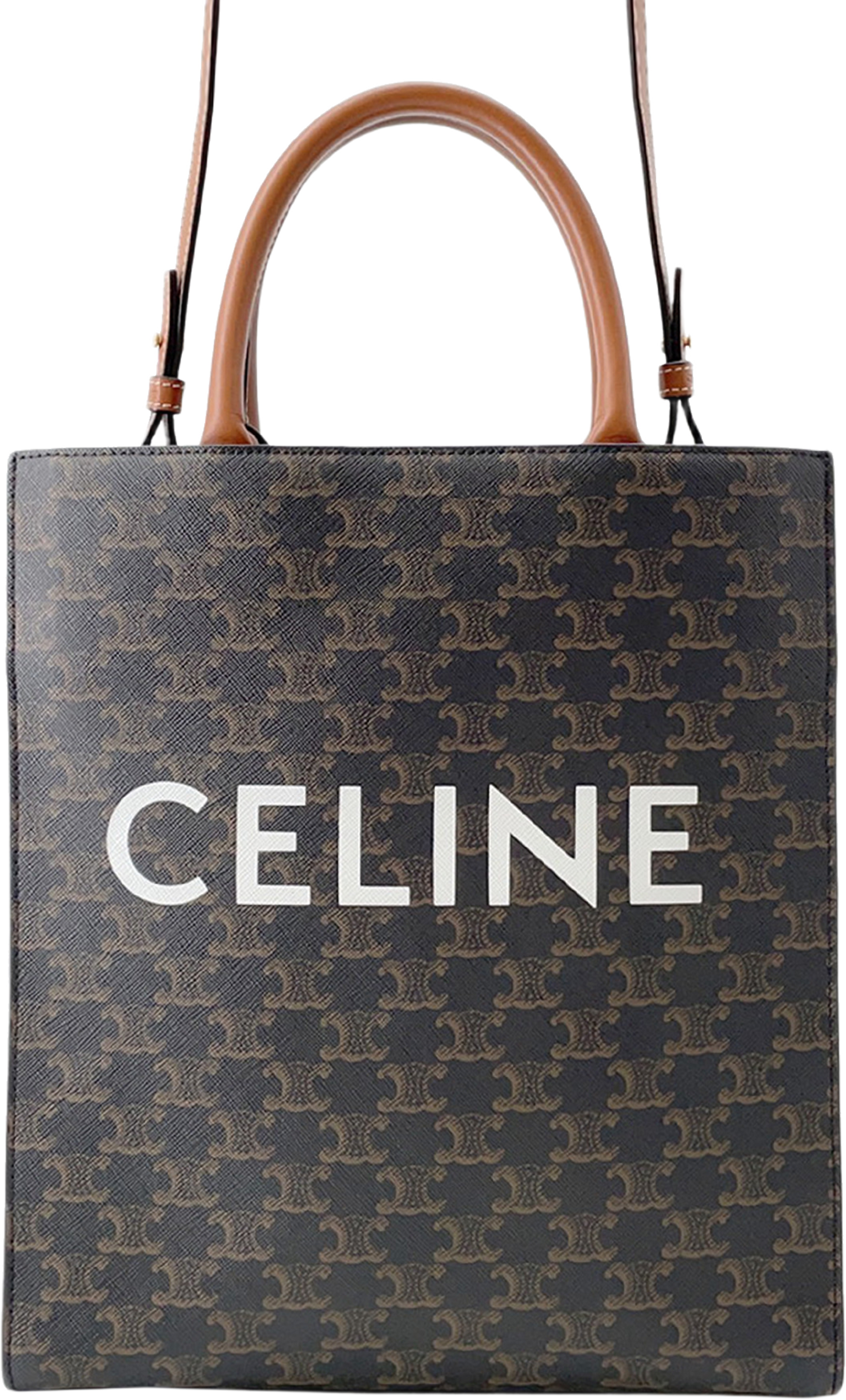 Celine Small Triomphe Coated Canvas Vertical Cabas Tote, från Luxclusif, i färgen dark brown. Klicka för att öppna bilden i stort format