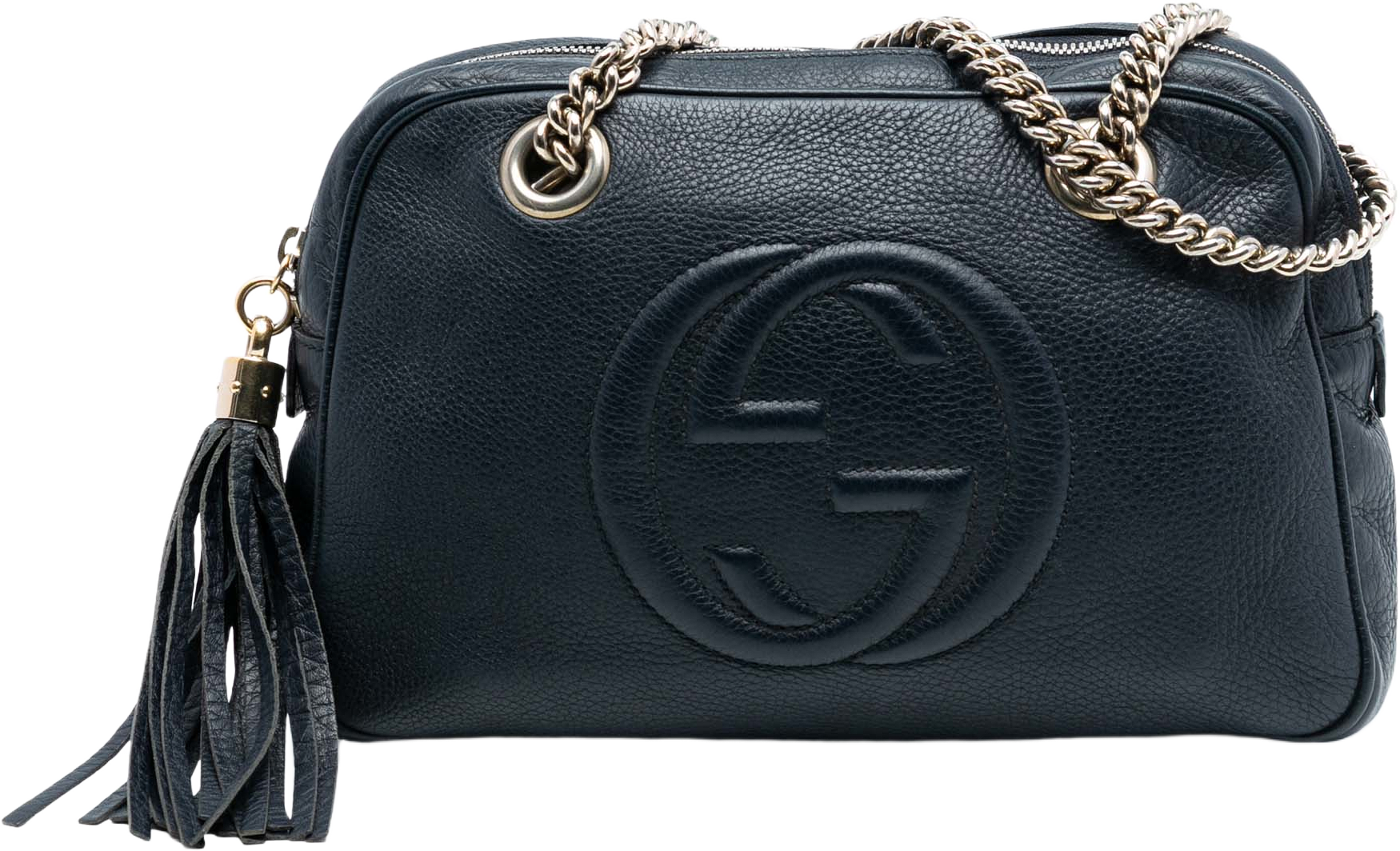 Gucci Leather Soho Chain Zip Shoulder Bag, från Luxclusif, i färgen black. Klicka för att öppna bilden i stort format