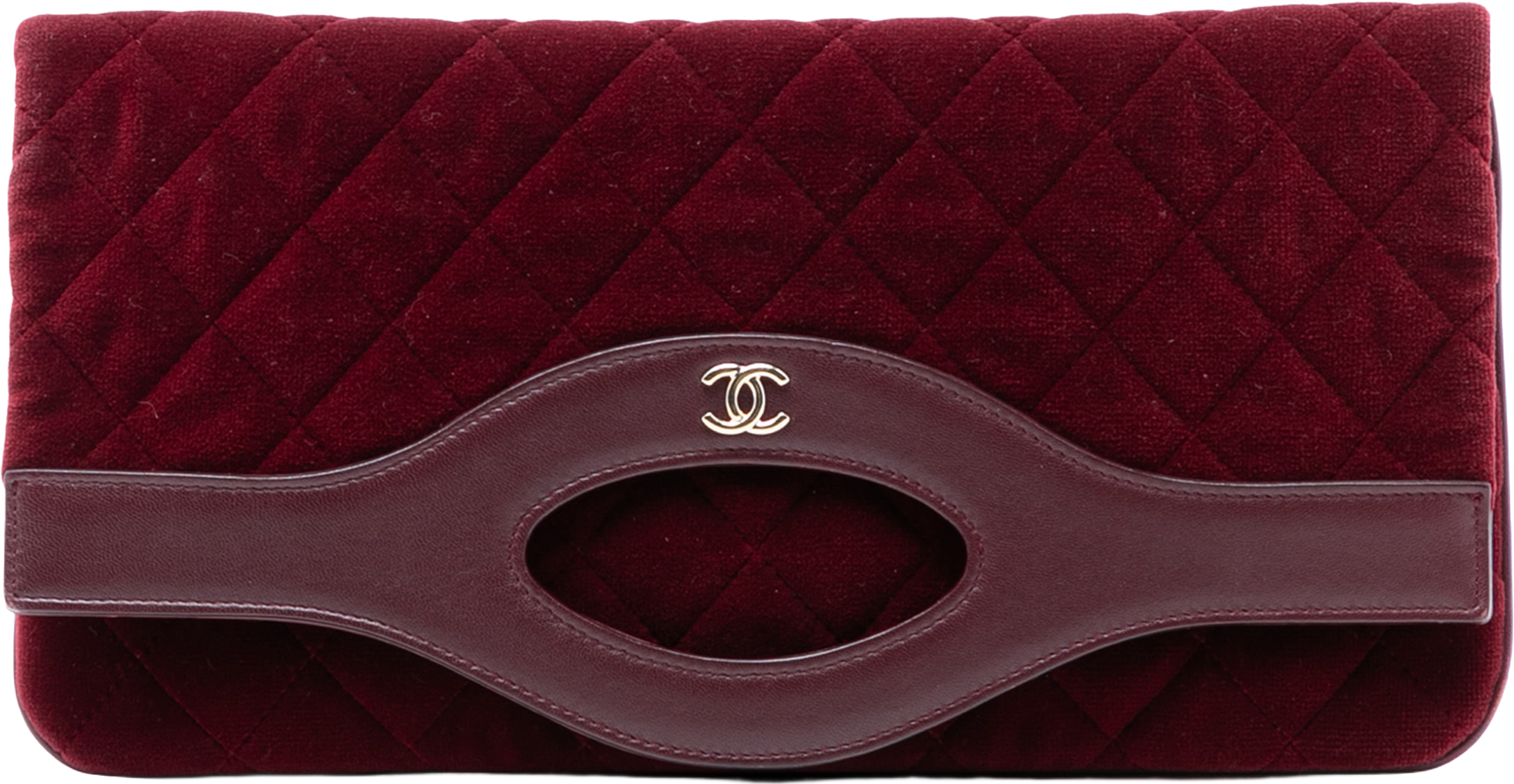 Chanel Quilted Velvet 31 Clutch, från Luxclusif, i färgen burgundy. Klicka för att öppna bilden i stort format