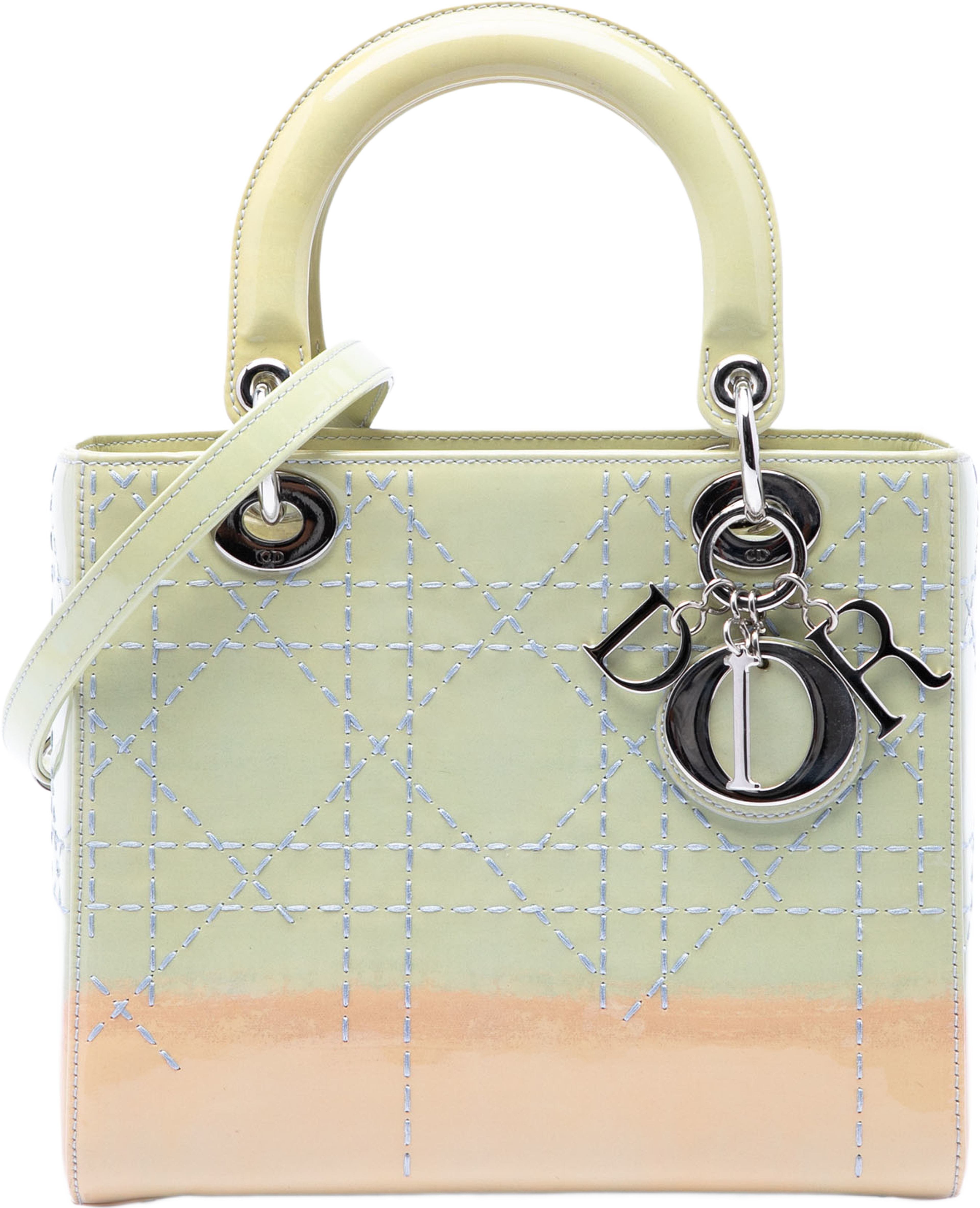 Dior Medium Ombre Patent Cannage Lady Dior, från Luxclusif, i färgen light green. Klicka för att öppna bilden i stort format