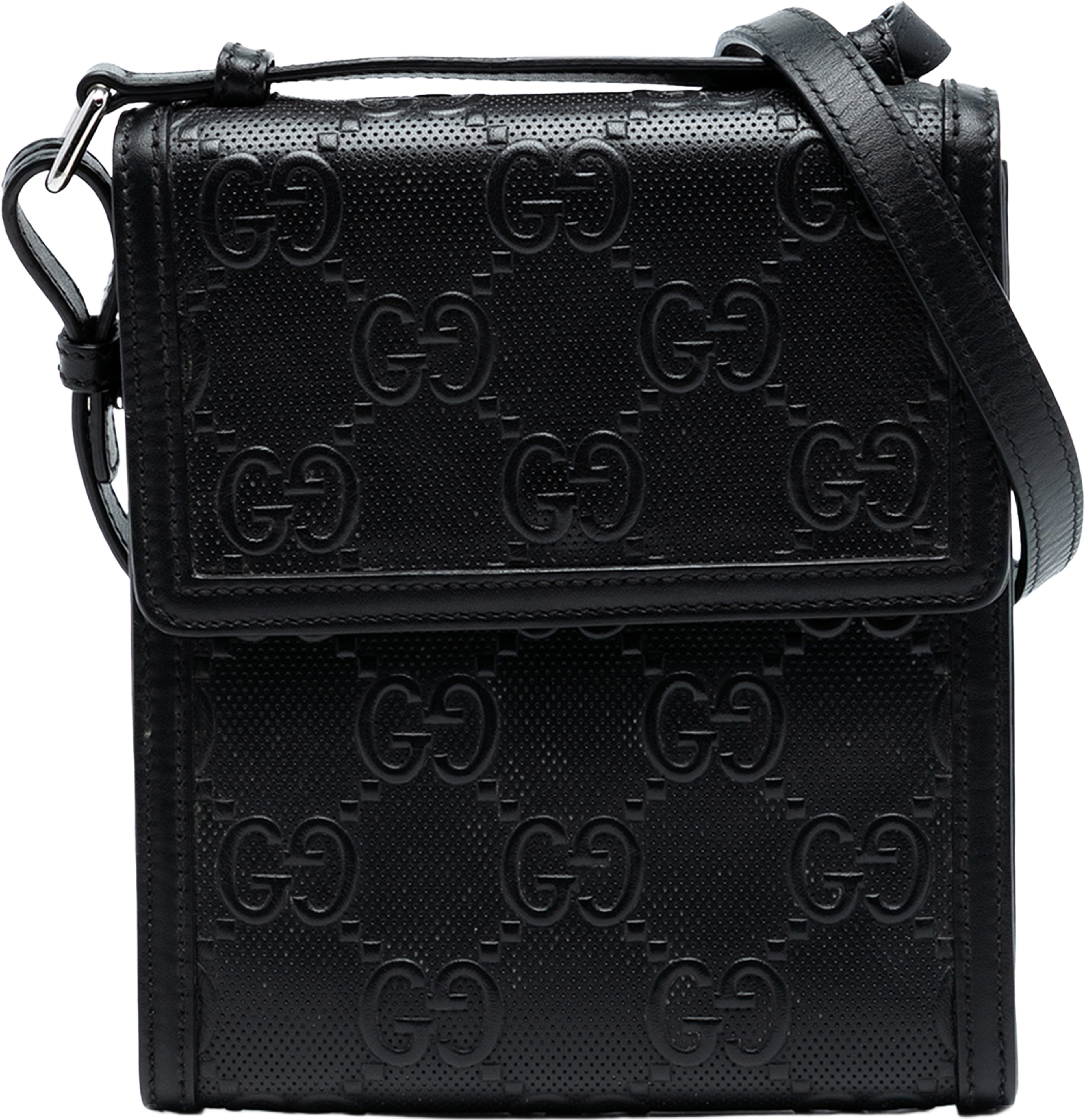 Gucci Gg Embossed Leather Flap Crossbody, från Luxclusif, i färgen black. Klicka för att öppna bilden i stort format