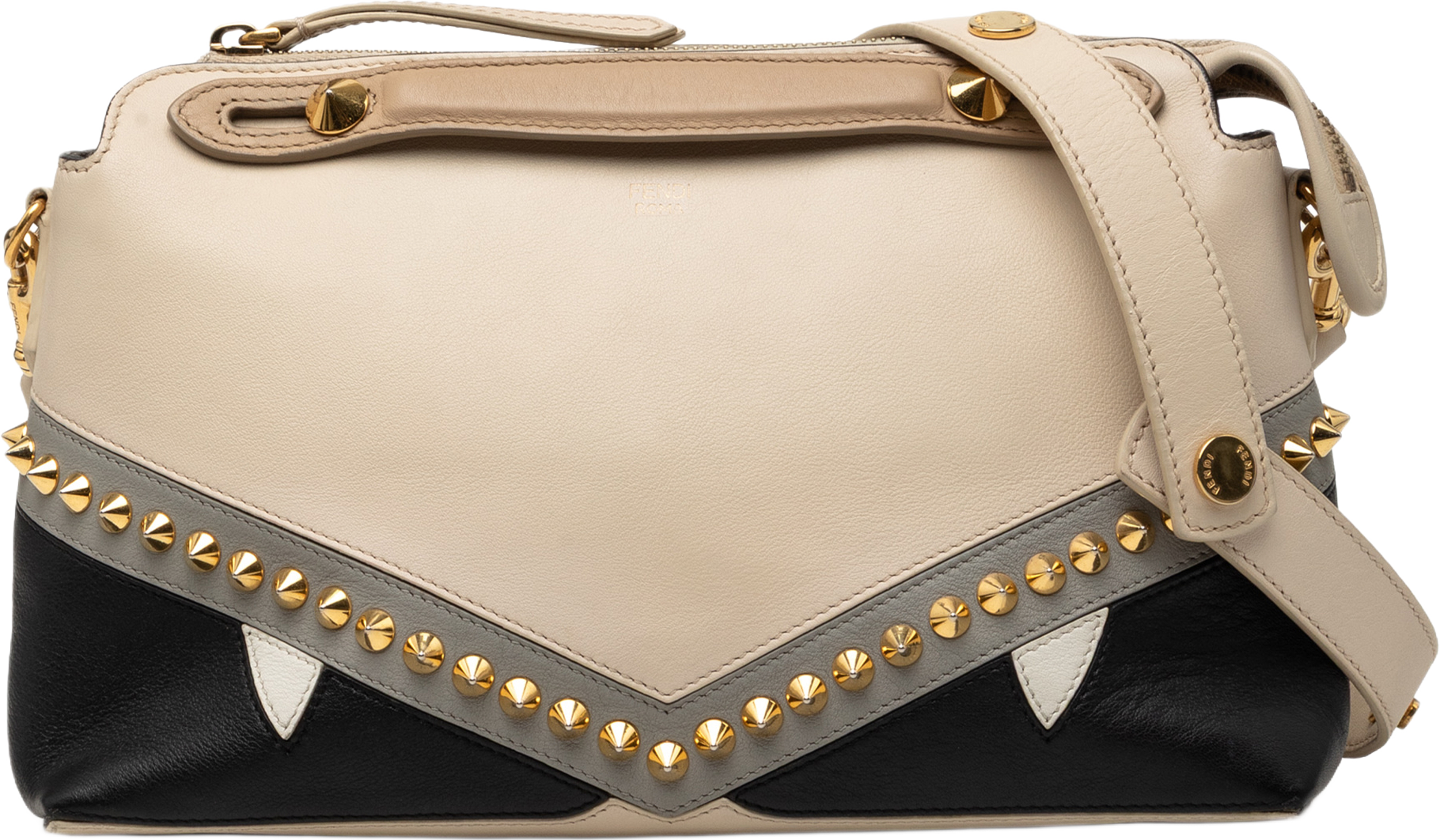 Fendi Medium Studded Leather Monster Eyes By The Way Satchel, från Luxclusif, i färgen beige. Klicka för att öppna bilden i stort format