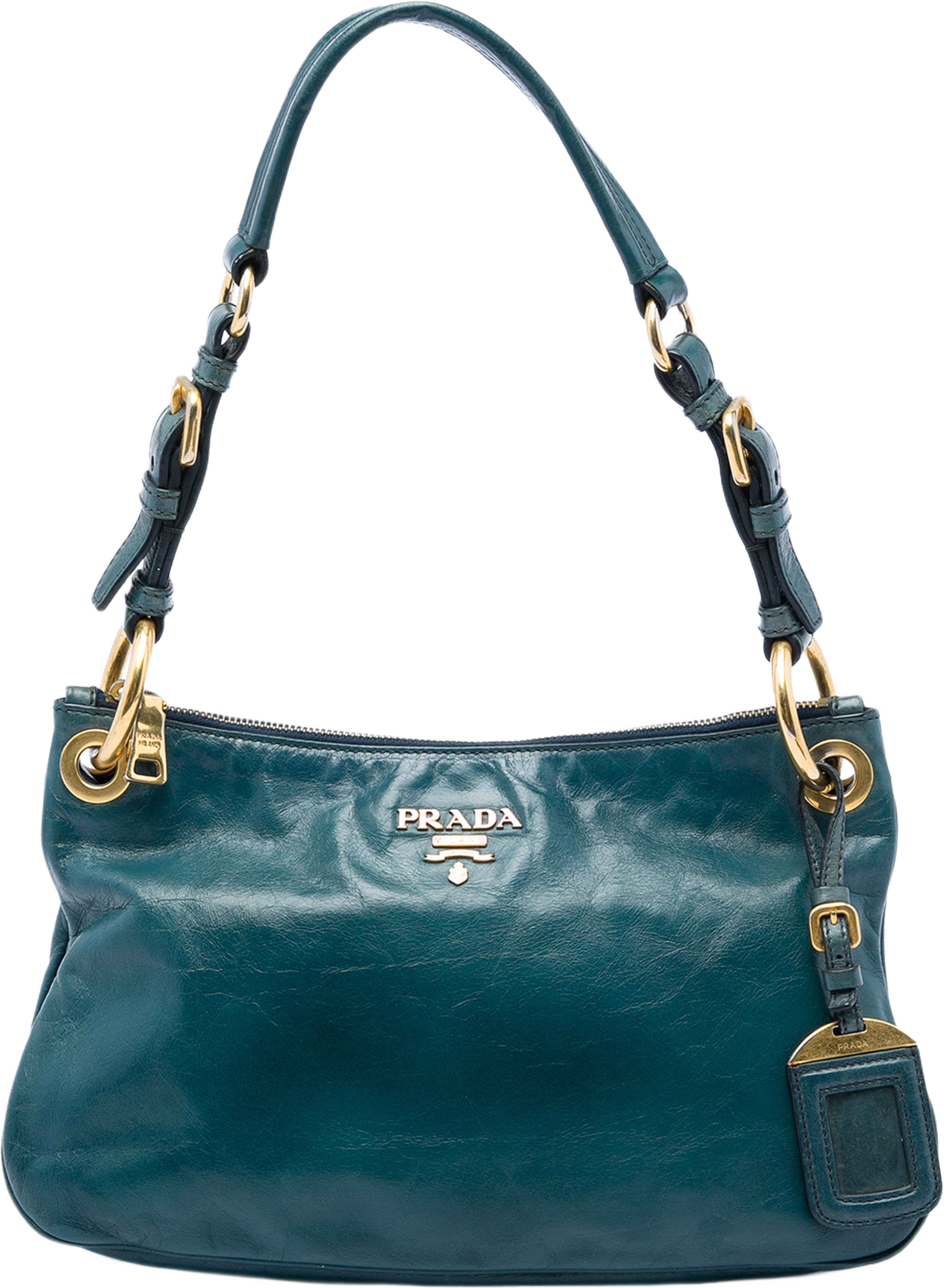 Prada Vitello Shine Shoulder Bag, från Luxclusif, i färgen blå. Klicka för att öppna bilden i stort format