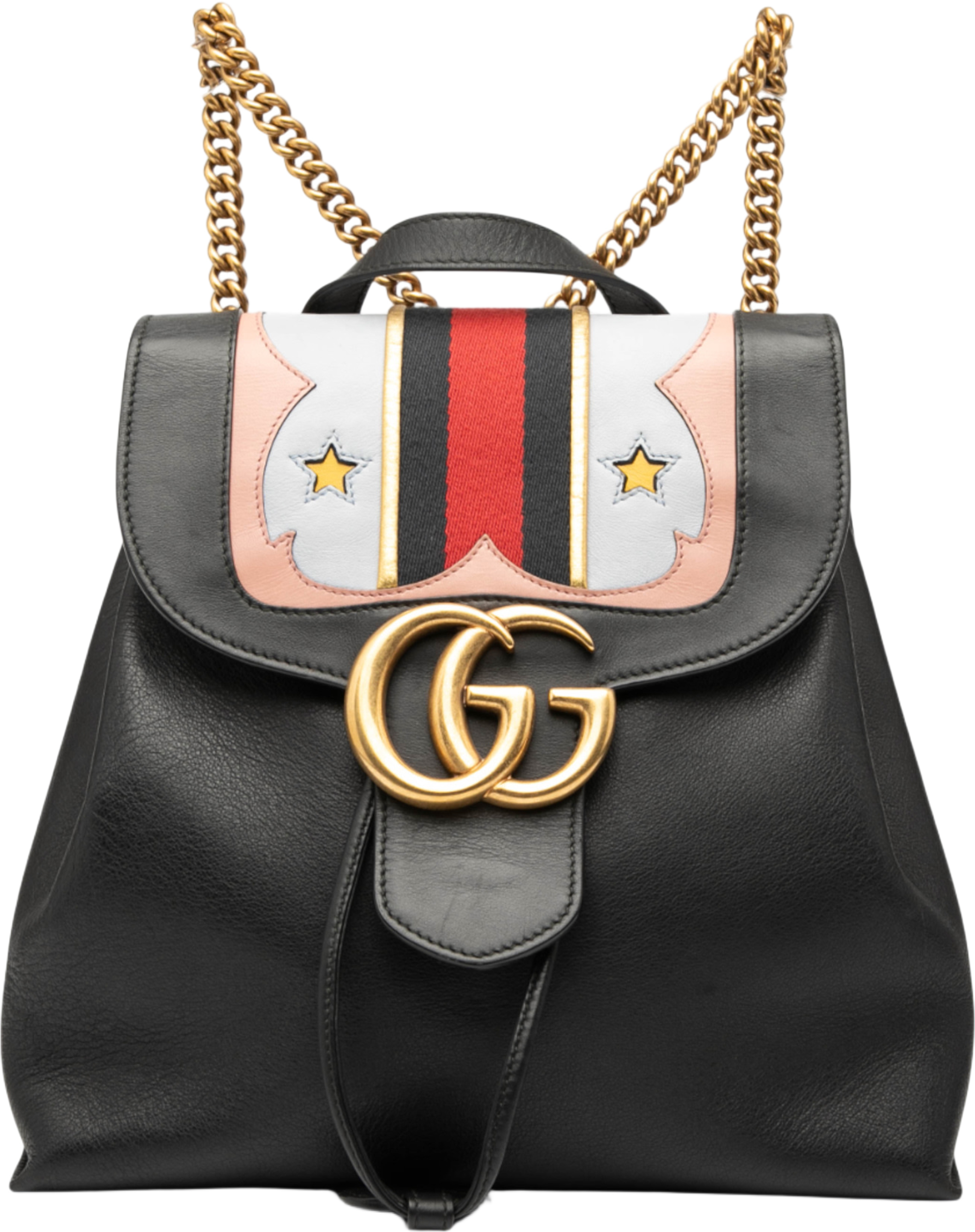 Gucci Gg Marmont Leather Web Heart Backpack, från Luxclusif, i färgen black. Klicka för att öppna bilden i stort format