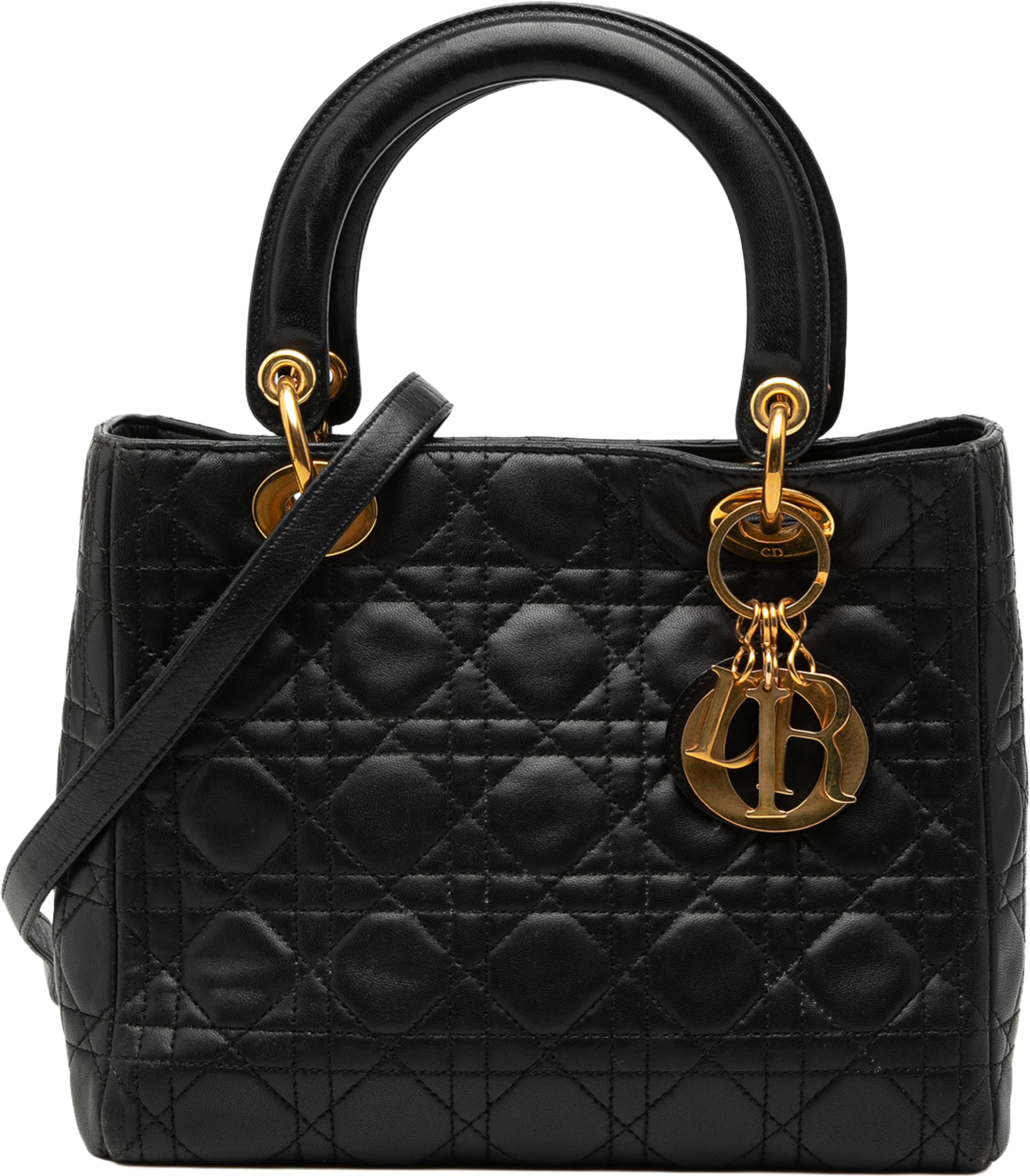 Dior Medium Lambskin Cannage Lady Dior, från Luxclusif, i färgen black. Klicka för att öppna bilden i stort format