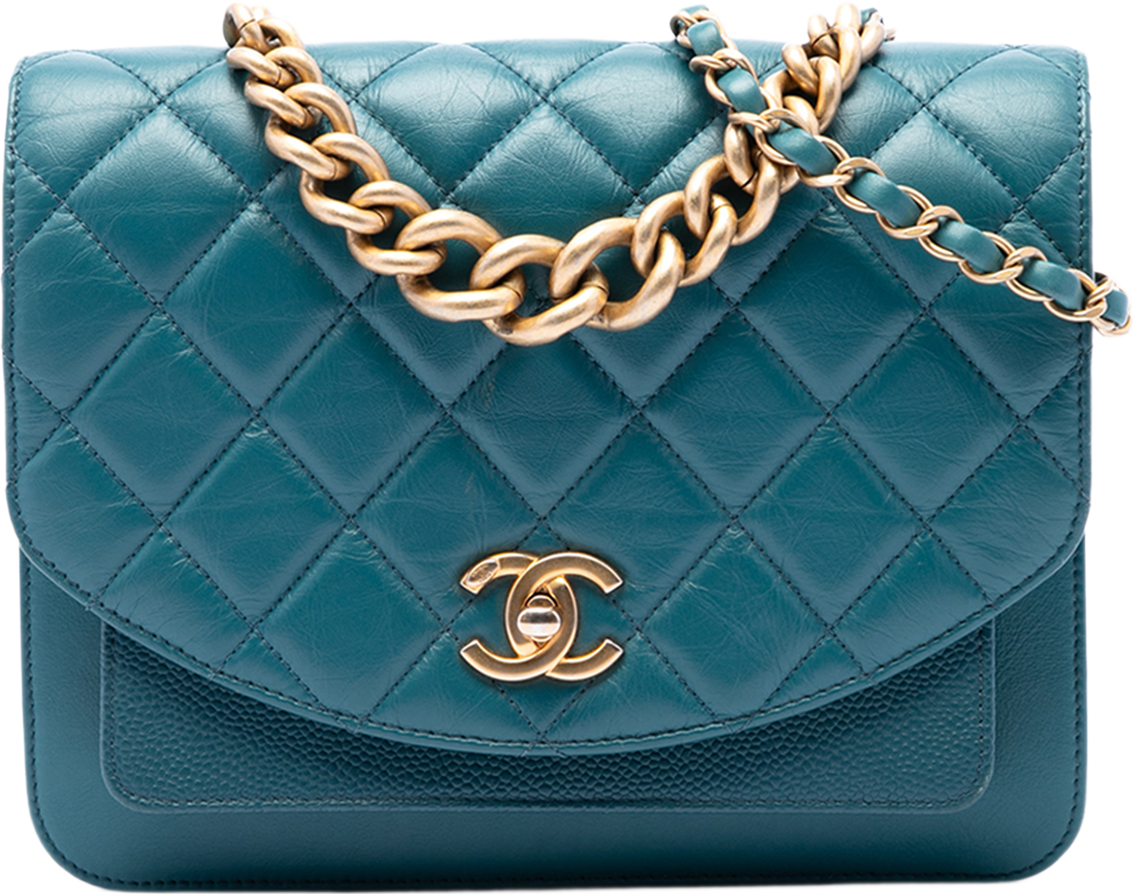 Chanel Small Quilted Calfskin And Caviar Chain Handle Flap, från Luxclusif, i färgen blå. Klicka för att öppna bilden i stort format