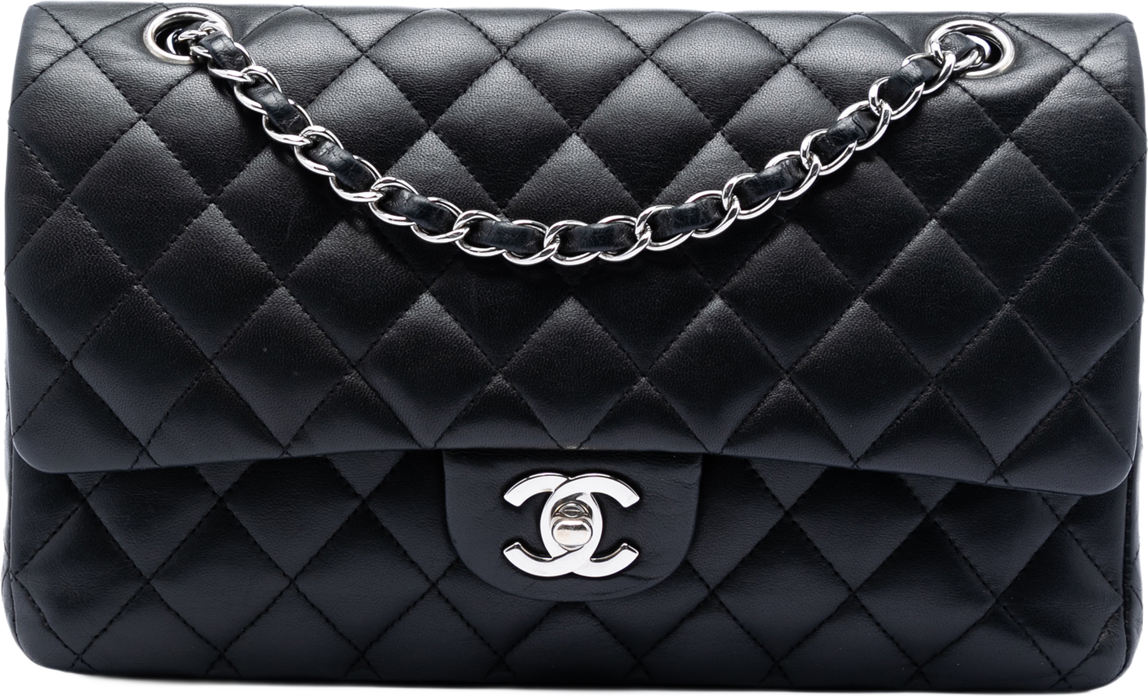 Chanel Medium Classic Lambskin Double Flap, från Luxclusif, i färgen black. Klicka för att öppna bilden i stort format